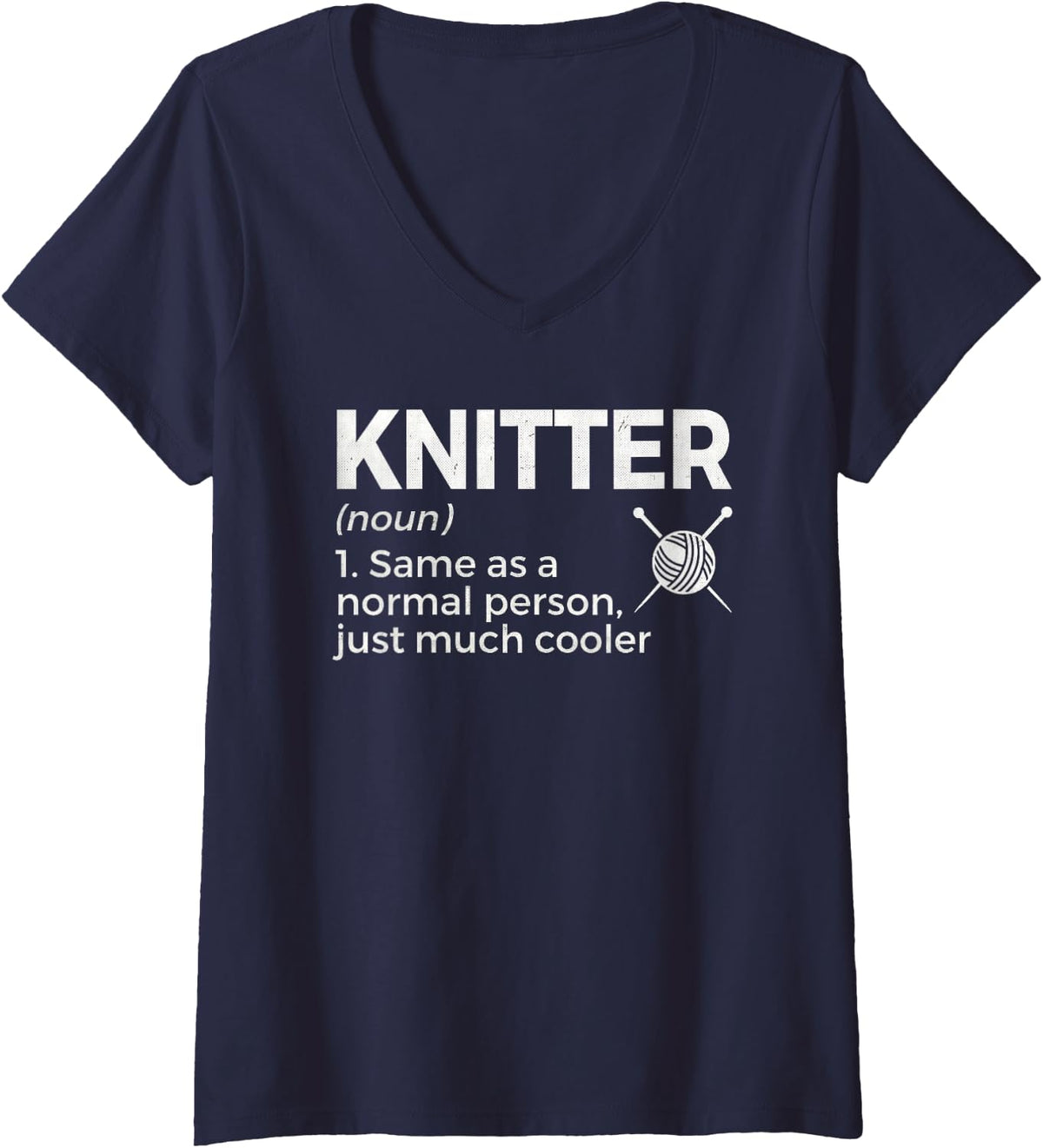 Women's Knitting Lover Definition Funny Knitter Dictionary Craft V-Neck T-Shirt - Navy Blue
