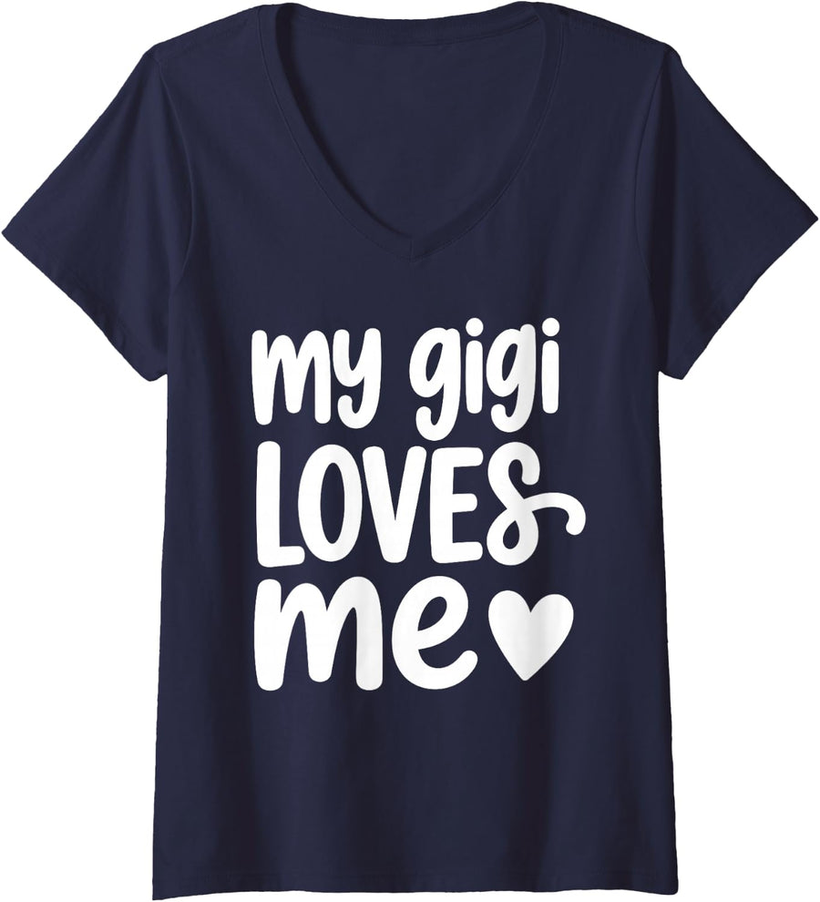 Women's Gigi Loves Me Art for Kids Girls Grandchild Gigi Loves Me V-Neck T-Shirt - Navy Blue