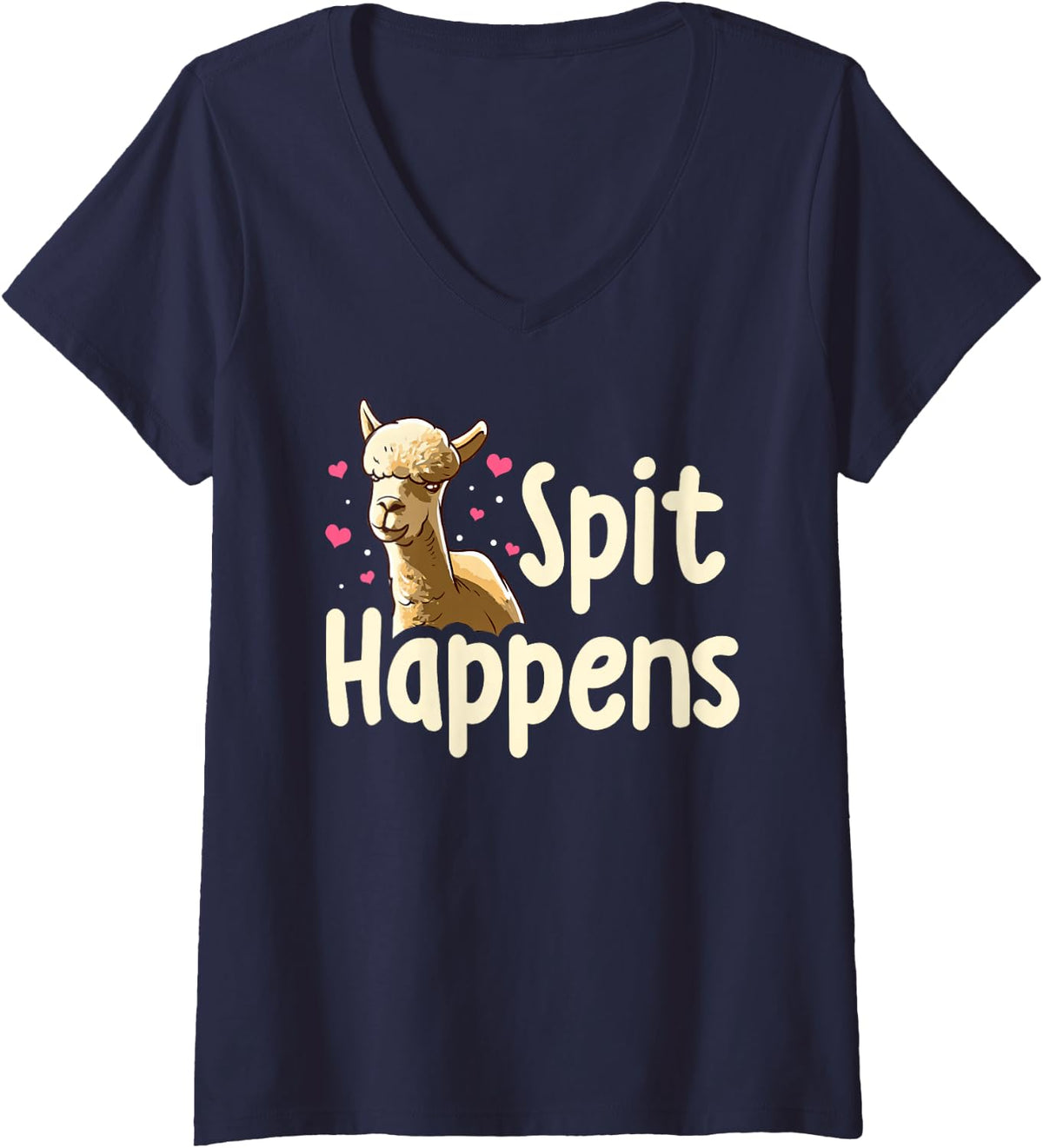 Women's Spit Happens Funny Llama V-Neck T-Shirt - Navy Blue