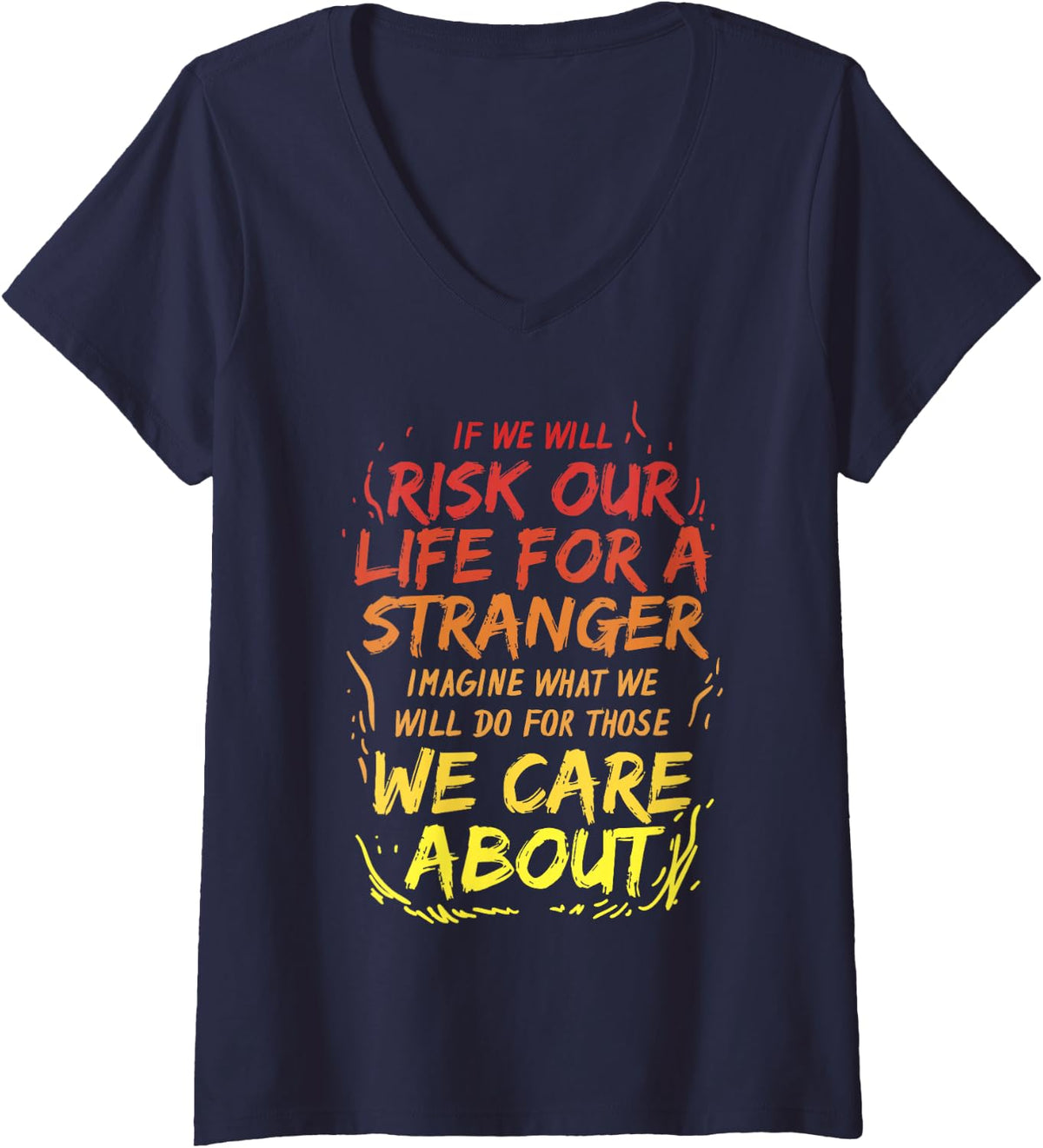 Women's Firefighter Shirt Thin Red Line Risk Stranger Christmas V-Neck T-Shirt - Navy Blue