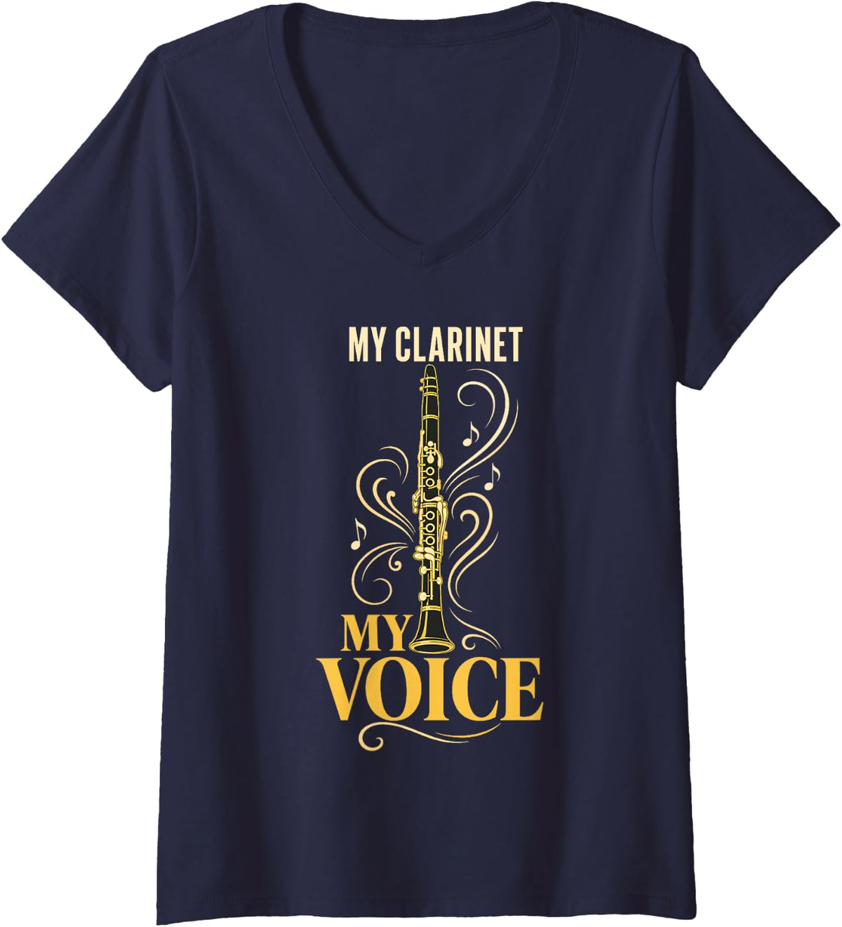 Women's My Clarinet Voice Music Instrument Player V-Neck T-Shirt - Navy Blue