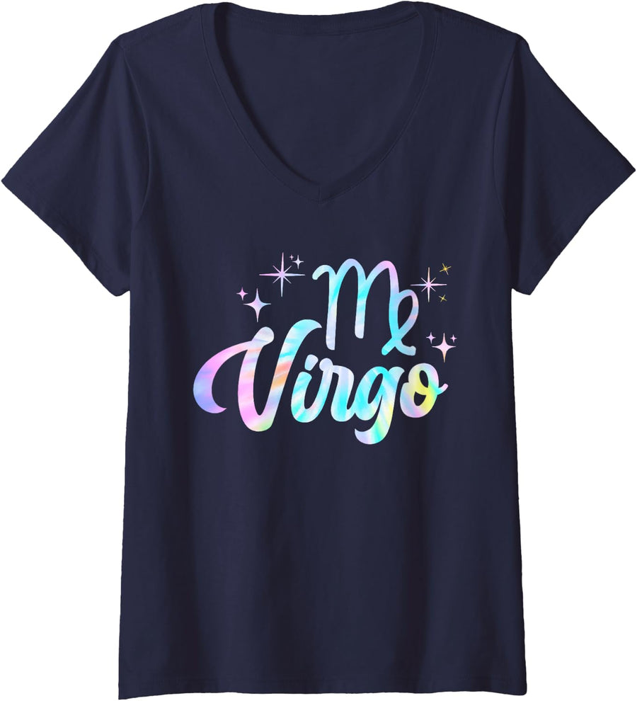 Women's Virgo Zodiac Symbol Celestial Astrology V-Neck T-Shirt - Navy Blue
