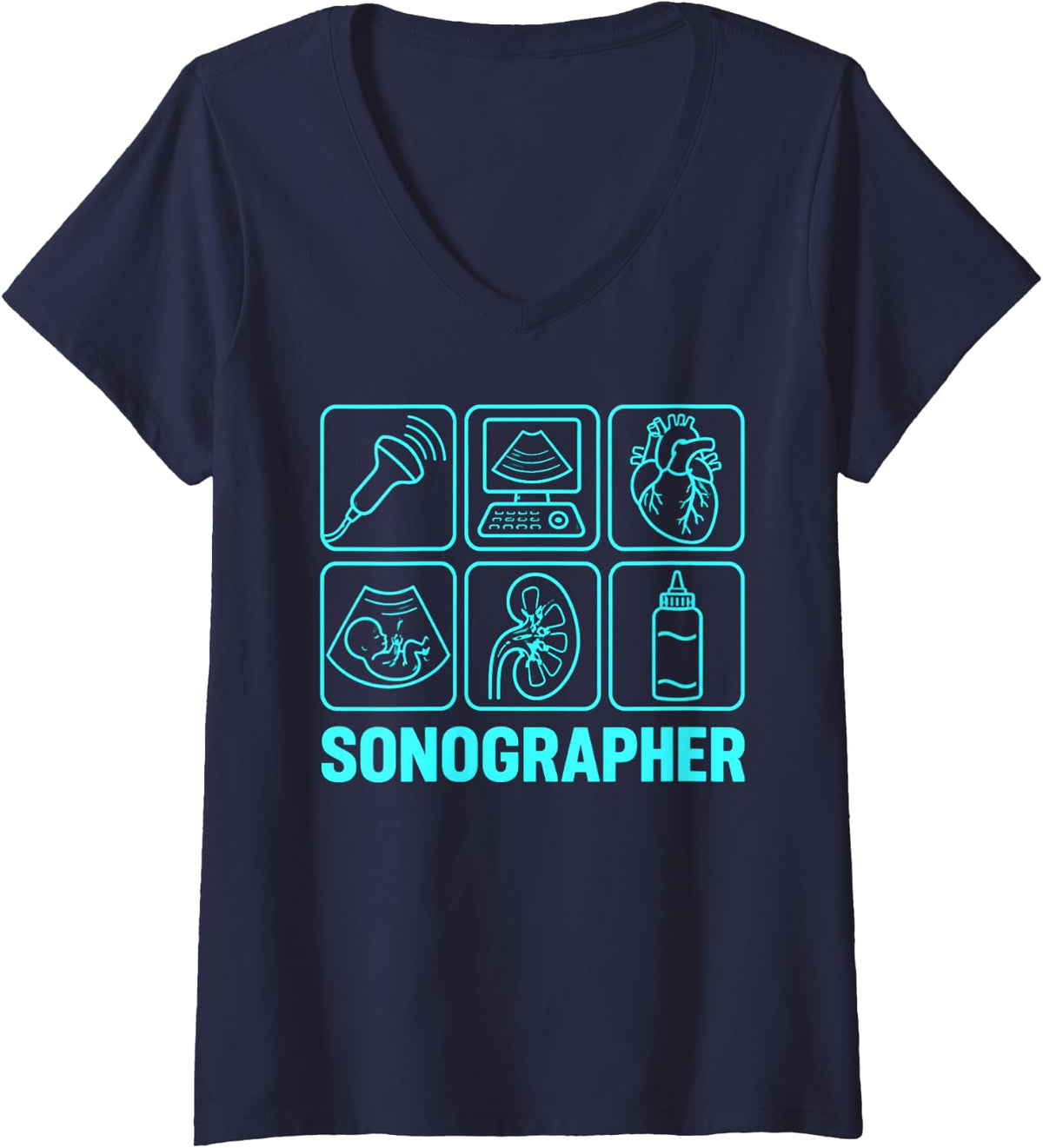 Women's Sonographer Icons Ultrasound Tech Sonography V-Neck T-Shirt - Navy Blue