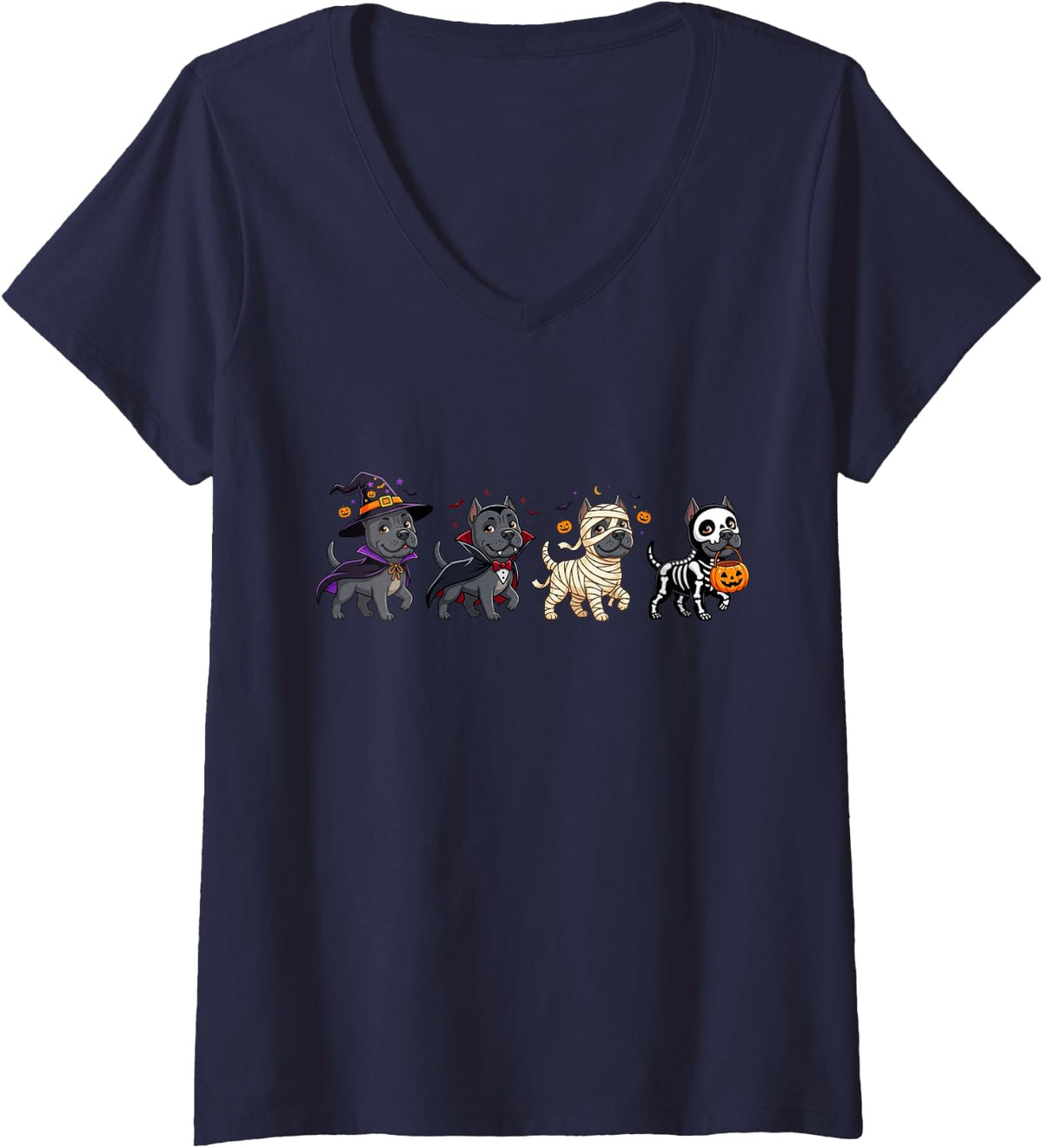 Women's Cane Corso Witch Vampire Ghost Halloween Kids Mens Womens V-Neck T-Shirt - Navy Blue