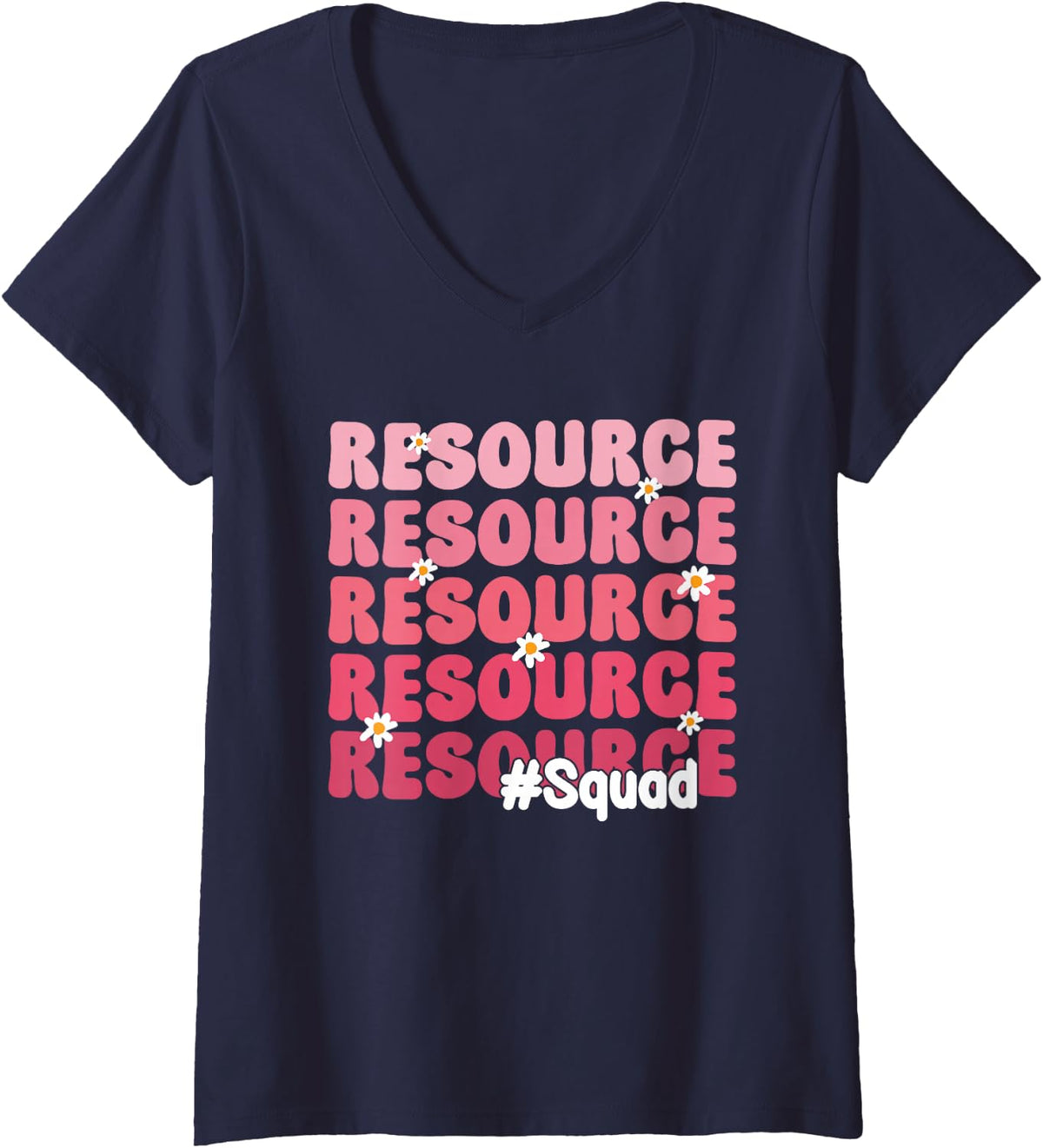 Women's Resource Squad Teacher Crew Appreciation Team V-Neck T-Shirt - Navy Blue