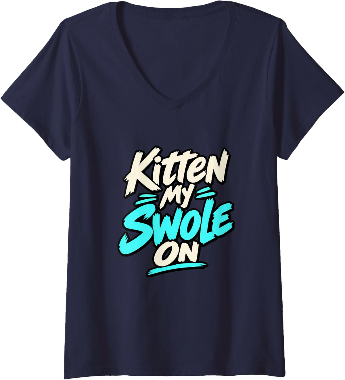 Women's Cat Weightlifting Kitten My Swole On Gym Workout V-Neck T-Shirt - Navy Blue