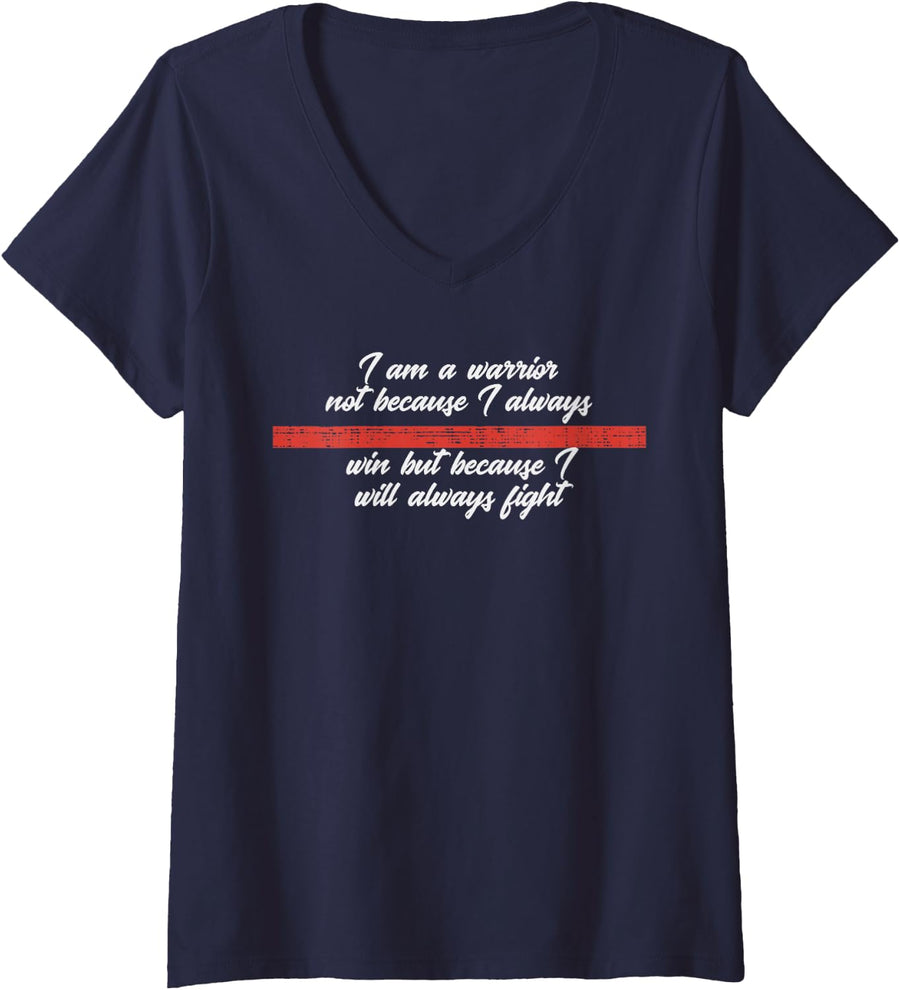 Women's Firefighter Shirt Im A Warrior Thin Red Line Christmas V-Neck T-Shirt - Navy Blue