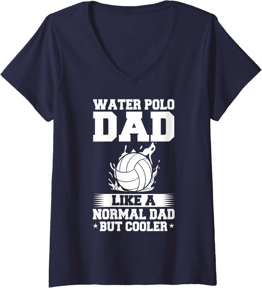 Women's Water Polo Dad Ball Player Cap Goal Game V-Neck T-Shirt - Navy Blue
