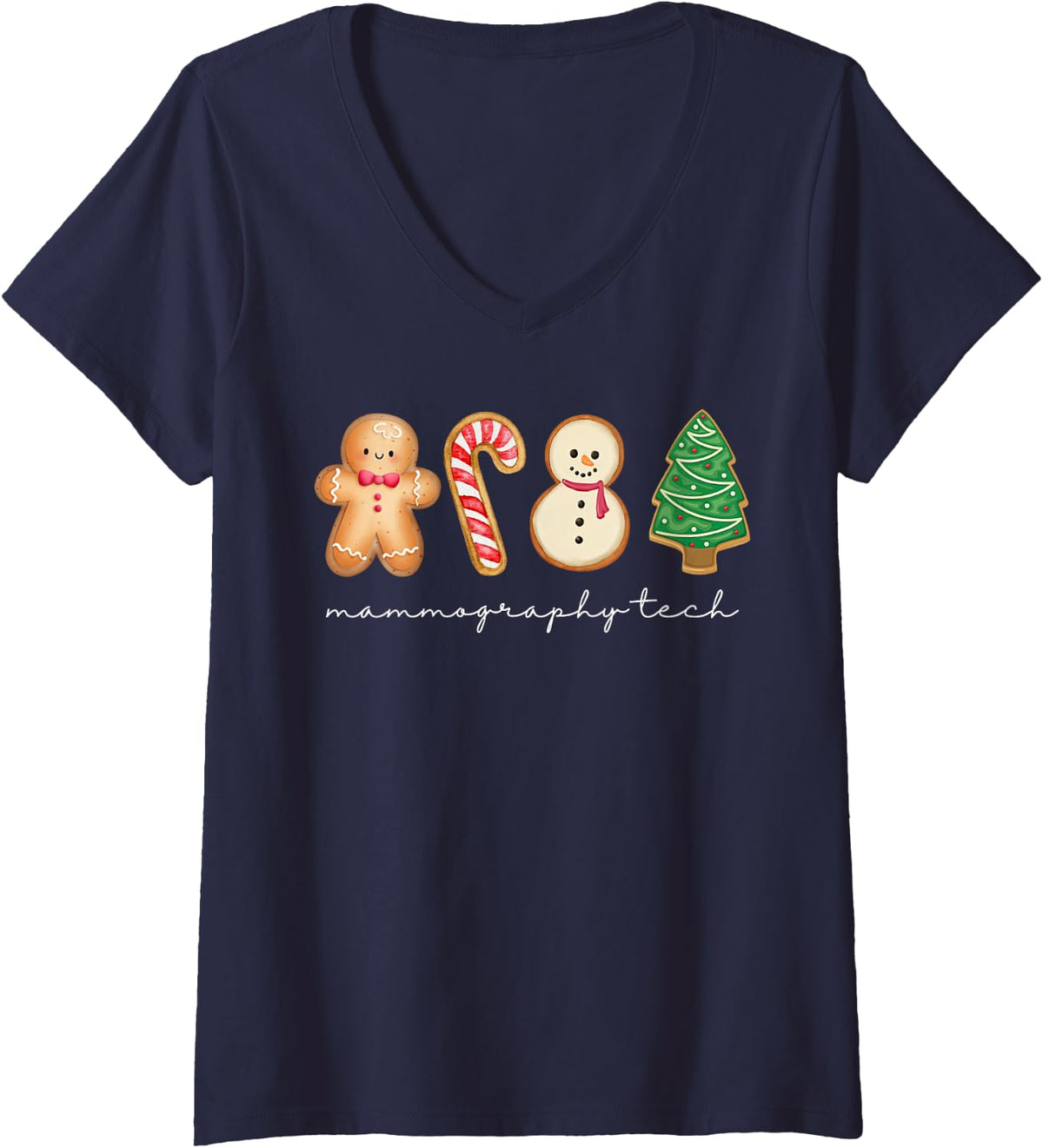 Women's Mammography Tech Mammo Technologist Mammogram Christmas V-Neck T-Shirt - Navy Blue
