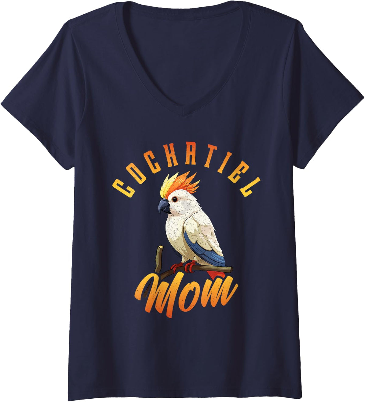 Women's Cockatiel Mom V-Neck T-Shirt - Navy Blue