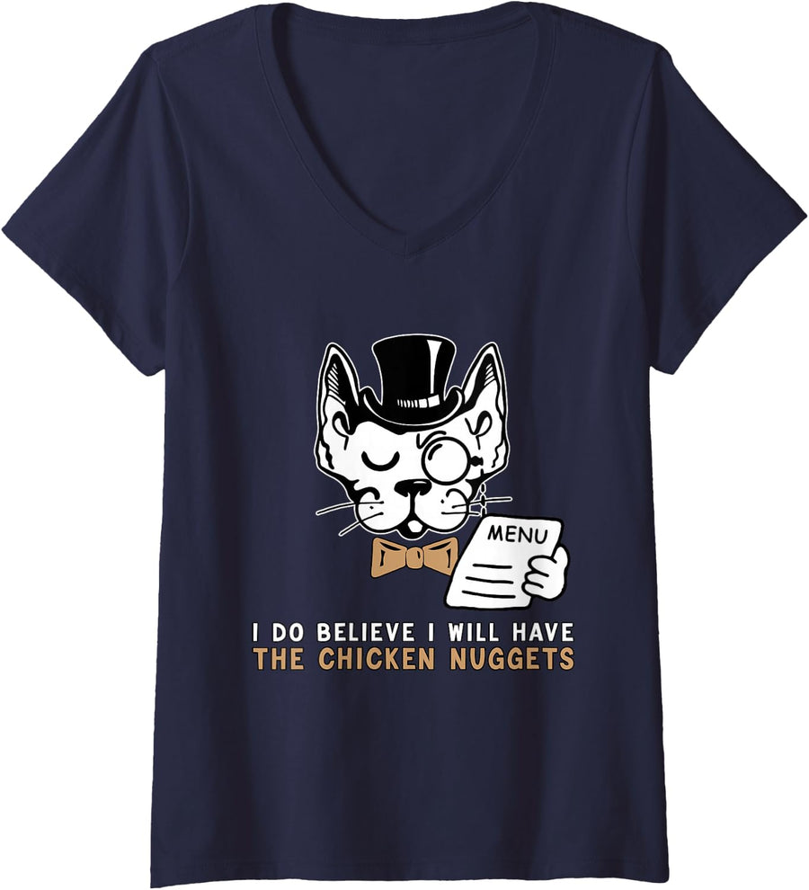 Women's Chicken Nuggets I Do Believe I Will Have The Chicken Nuggets V-Neck T-Shirt - Navy Blue