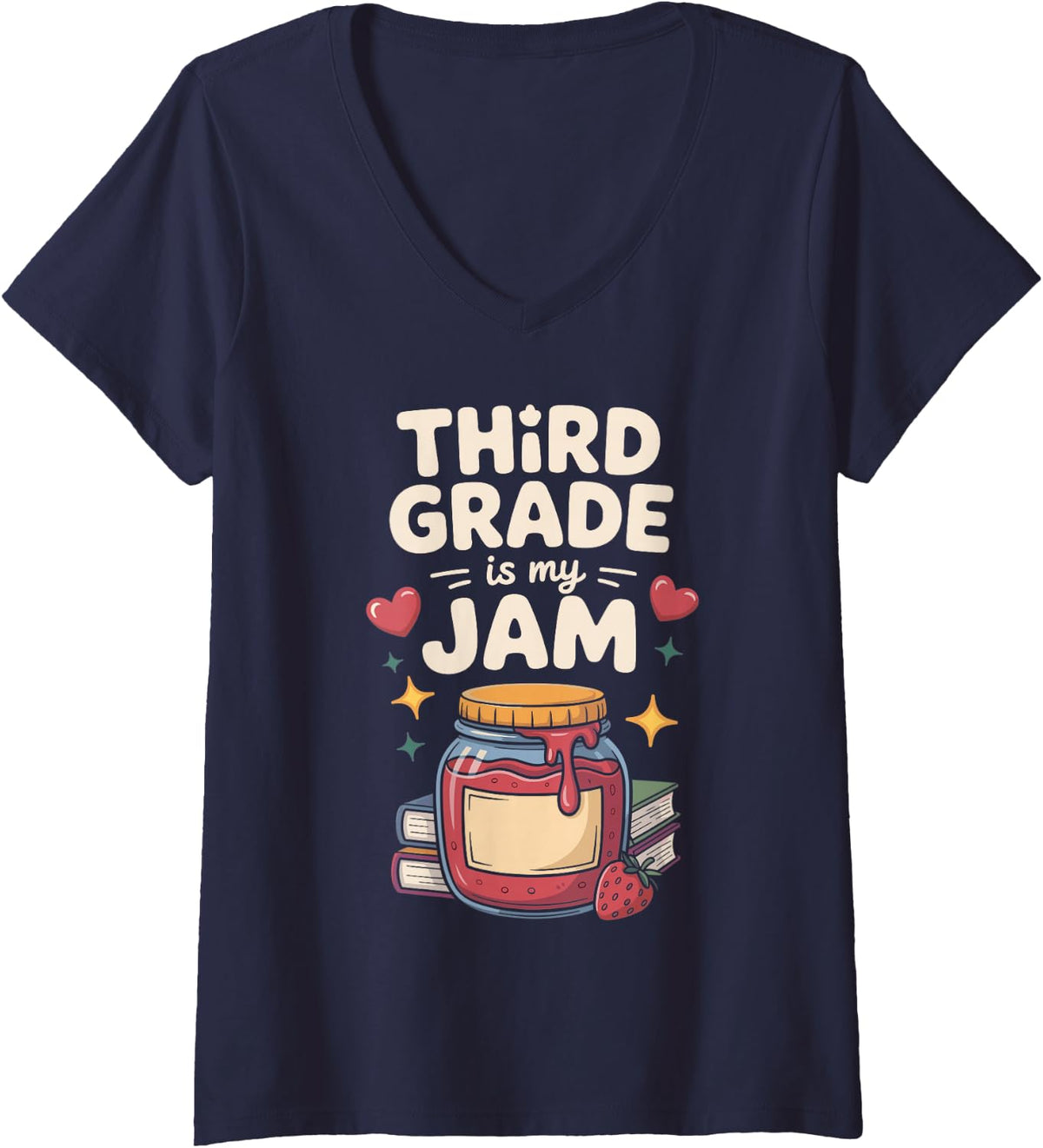 Women's Third Grade is My Jam 3rd Grade Teacher V-Neck T-Shirt - Navy Blue