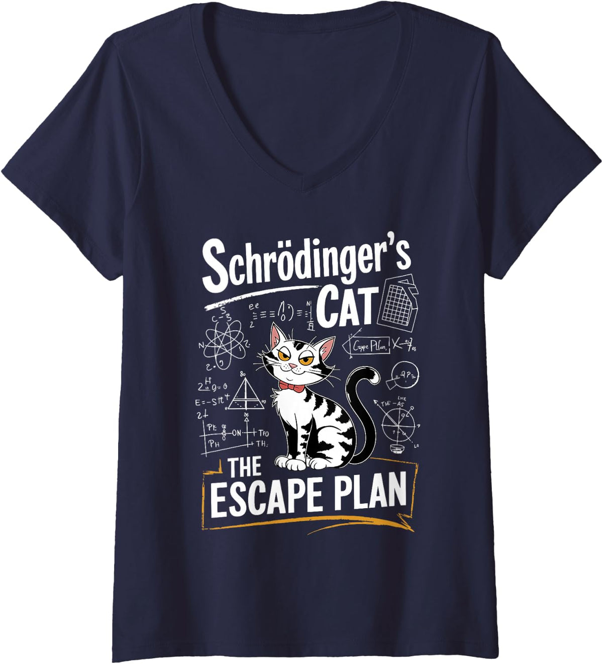 Women's Schrödinger's Cat Escape Plan Science Physics Enthusiasts V-Neck T-Shirt - Navy Blue