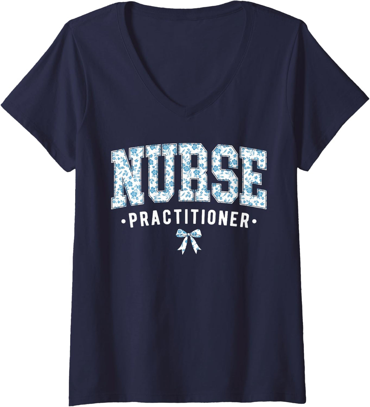 Women's Floral Nurse Practitioner NP Nursing Graduation V-Neck T-Shirt - Navy Blue