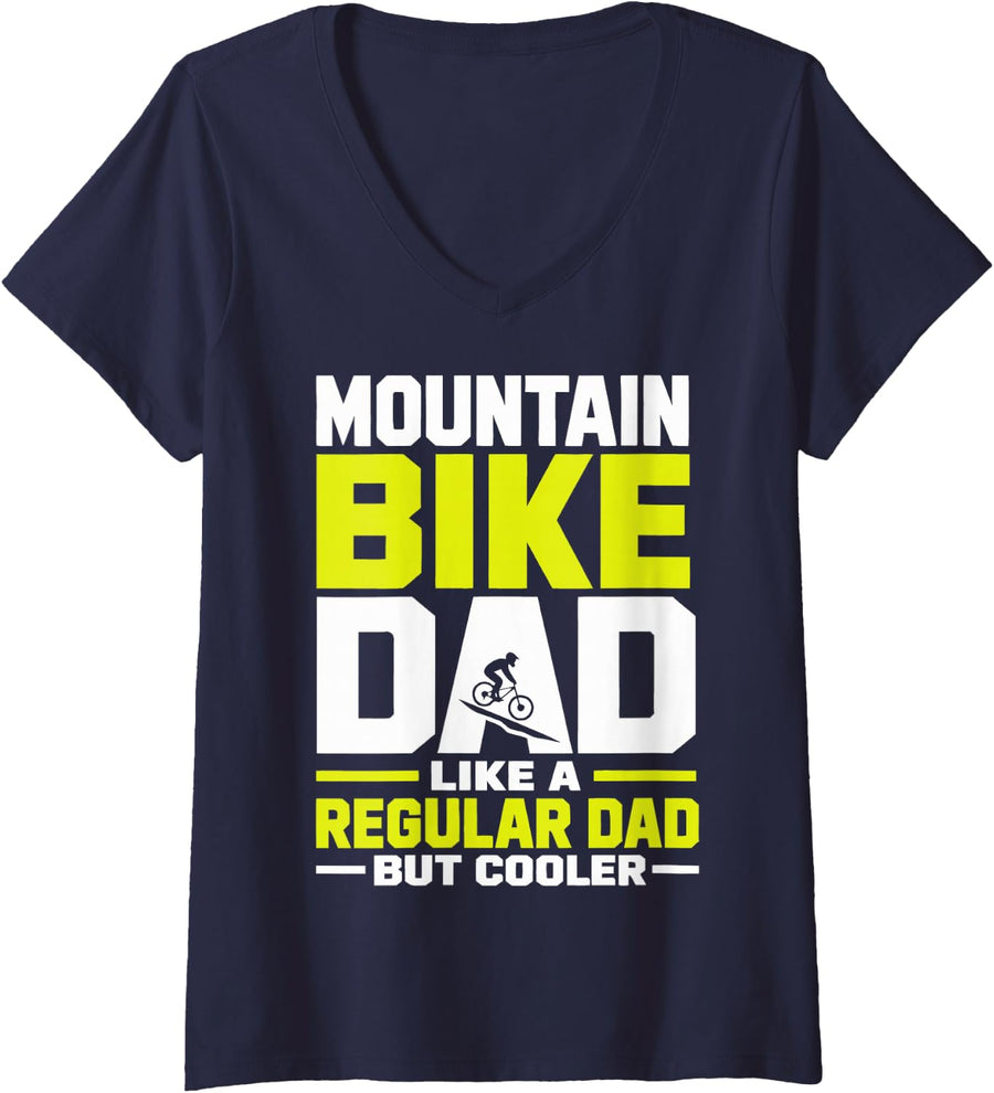 Women's Dad Mountain Bike Father MTB Rider V-Neck T-Shirt - Navy Blue