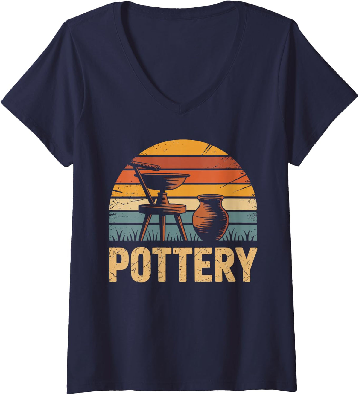 Women's Funny Pottery V-Neck T-Shirt - Navy Blue
