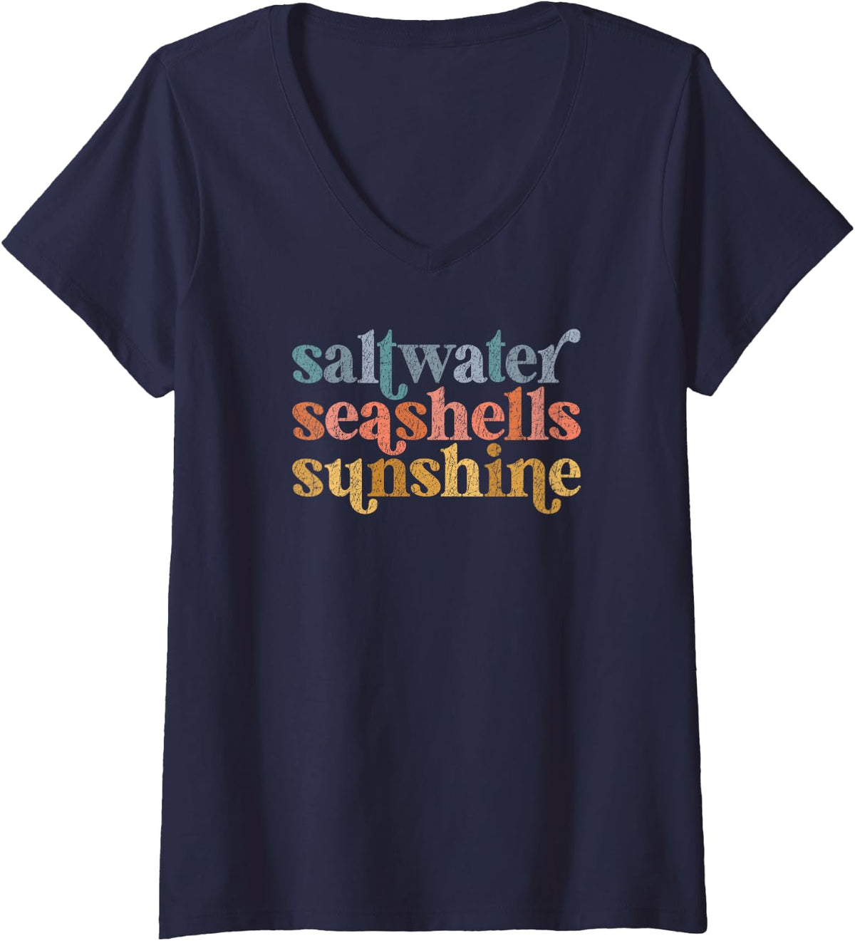 Womens Saltwater Seashells Sunshine V-Neck T-Shirt - Navy Blue