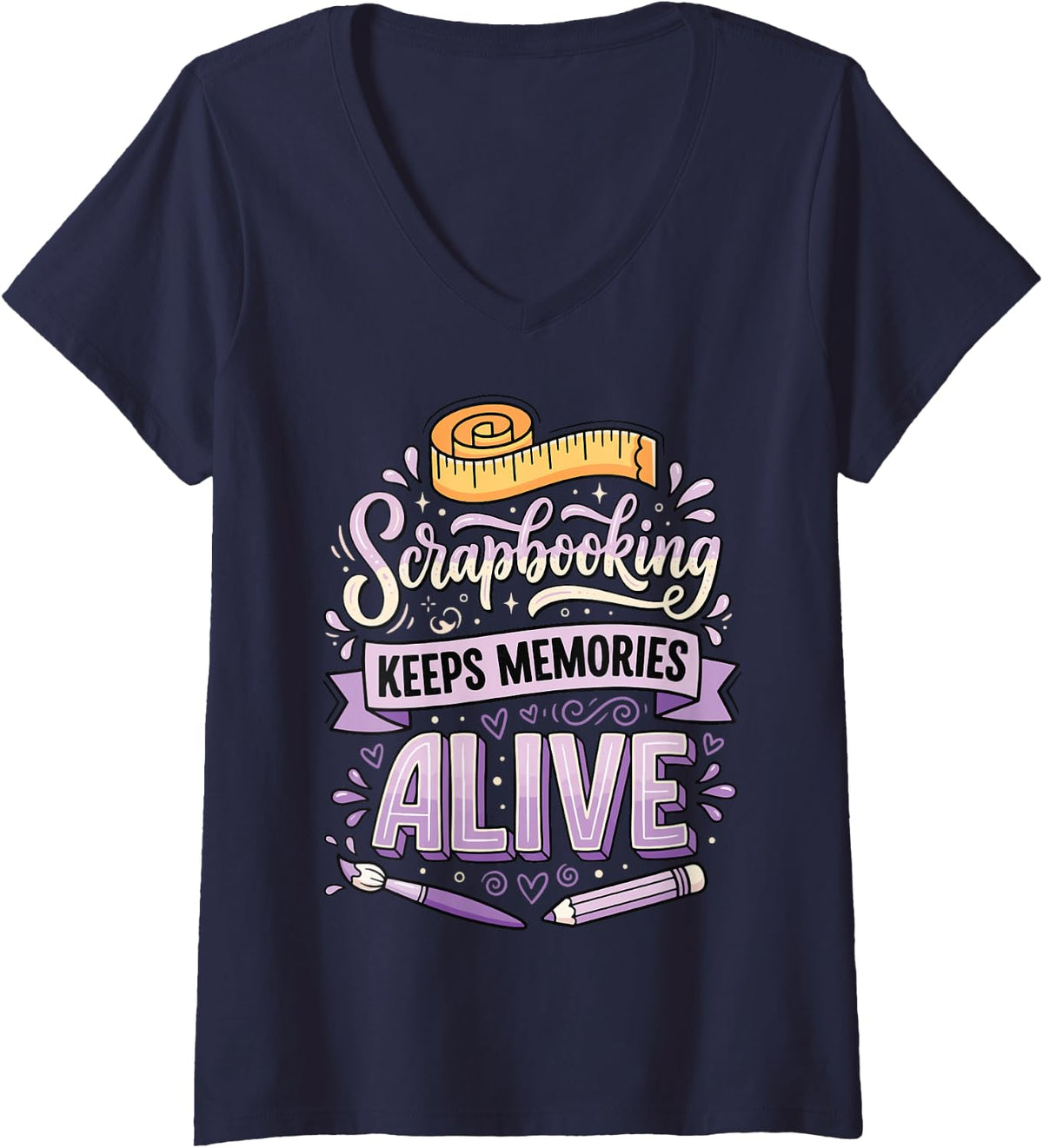 Women's Scrapbooking Keeps Memories Alive V-Neck T-Shirt - Navy Blue