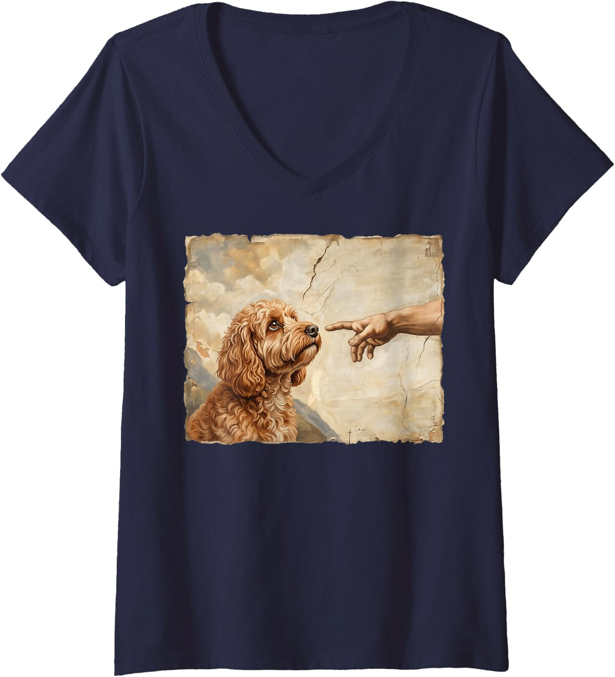 Women's Cockapoo The Creation V-Neck T-Shirt - Navy Blue