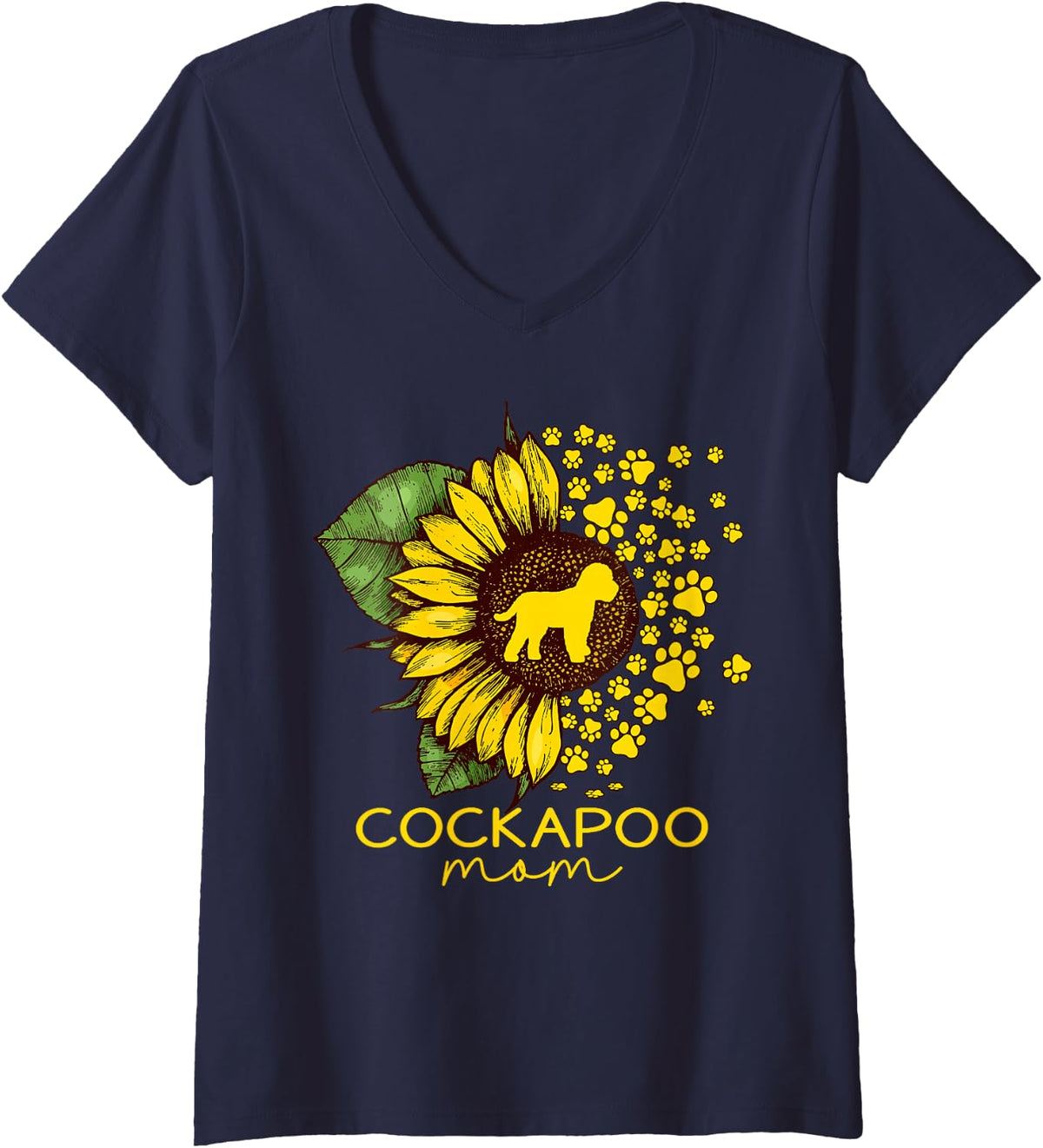 Women's Womens Sunflower Cockapoo Mom Dog Lover V-Neck T-Shirt - Navy Blue