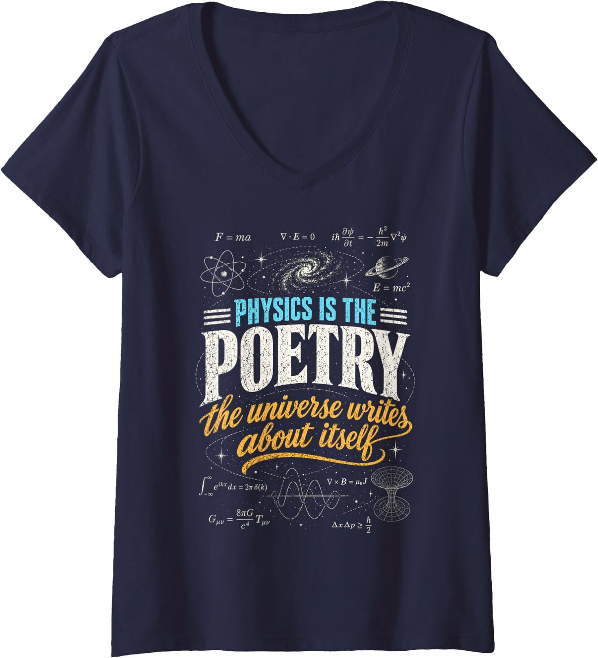 Women's Physics is The Poetry Universe Writes About Itself Science V-Neck T-Shirt - Navy Blue