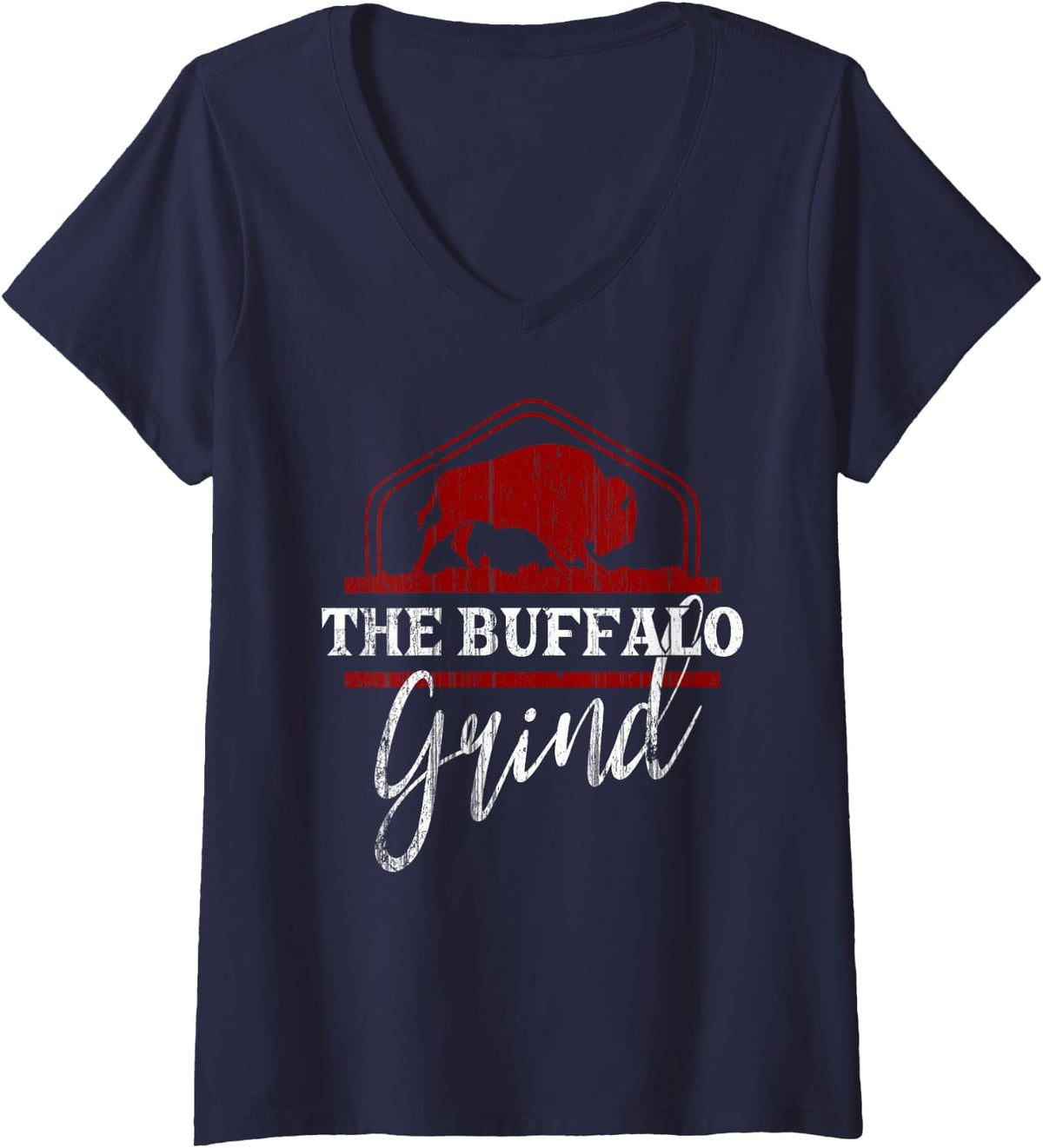 Women's Buffalo 716 City Skyline V-Neck T-Shirt - Navy Blue