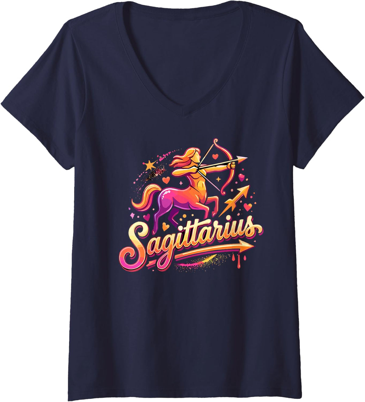 Women's Sagittarius Zodiac Sign Astrology Horoscope Astrological Tee V-Neck T-Shirt - Navy Blue