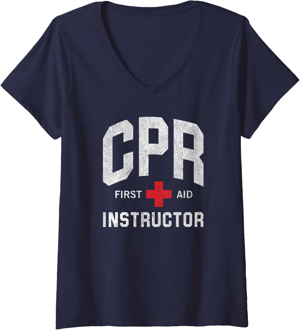 Womens CPR First Aid AED Instructor V-Neck T-Shirt - Navy Blue