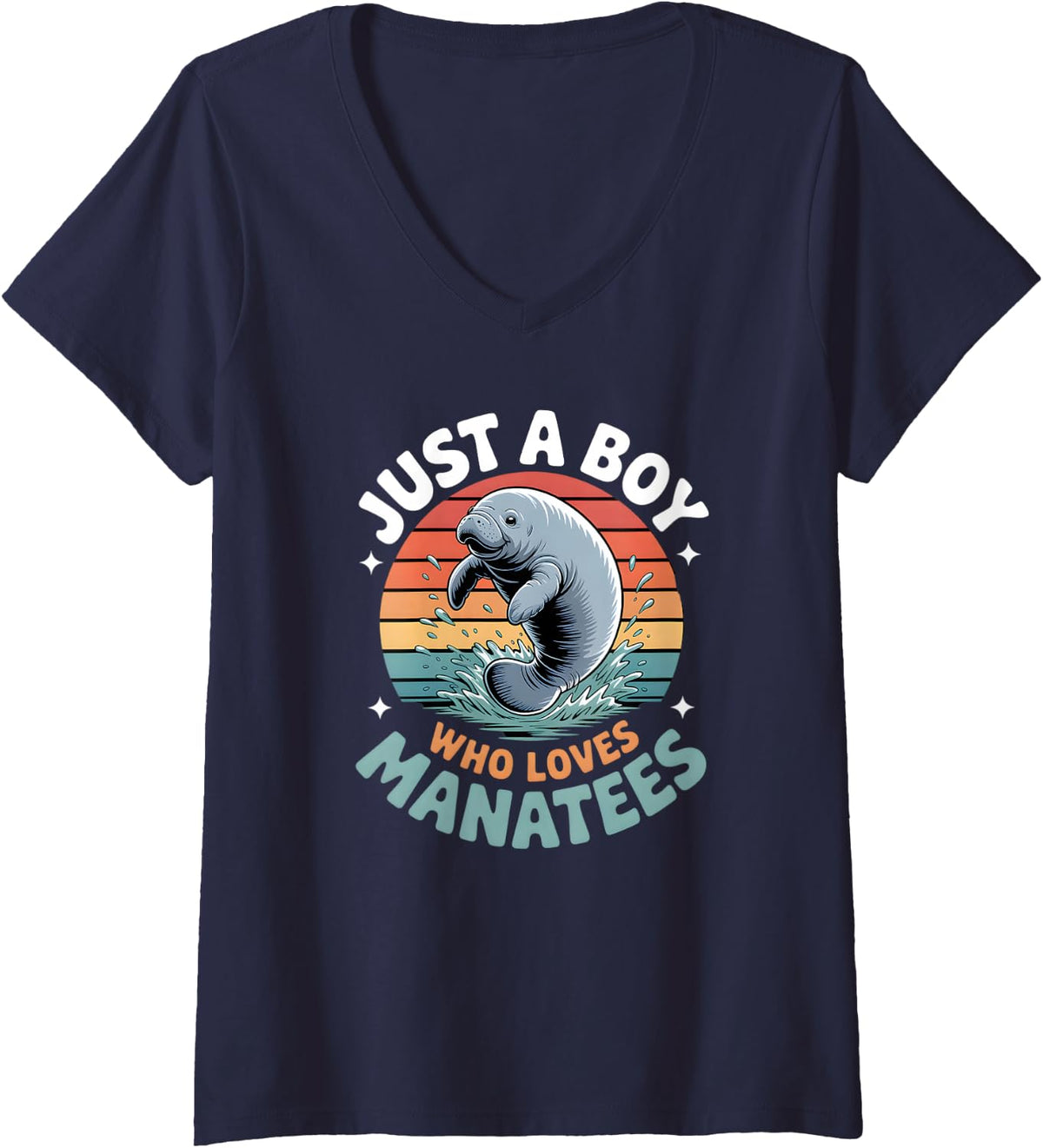 Women's Boys Manatee V-Neck T-Shirt - Navy Blue