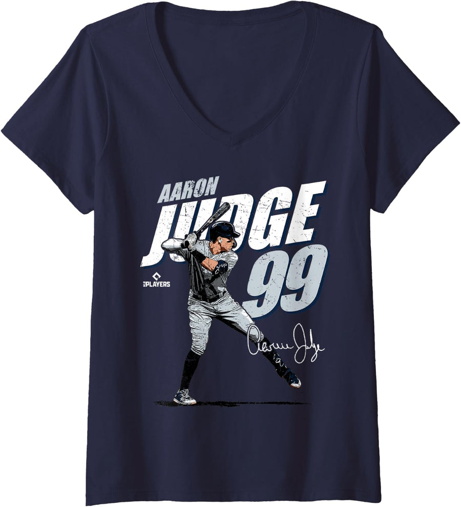 Women's Aaron Judge | New York Y | MLB Players Baseball | MLBJUD3001 V-Neck T-Shirt - Navy Blue