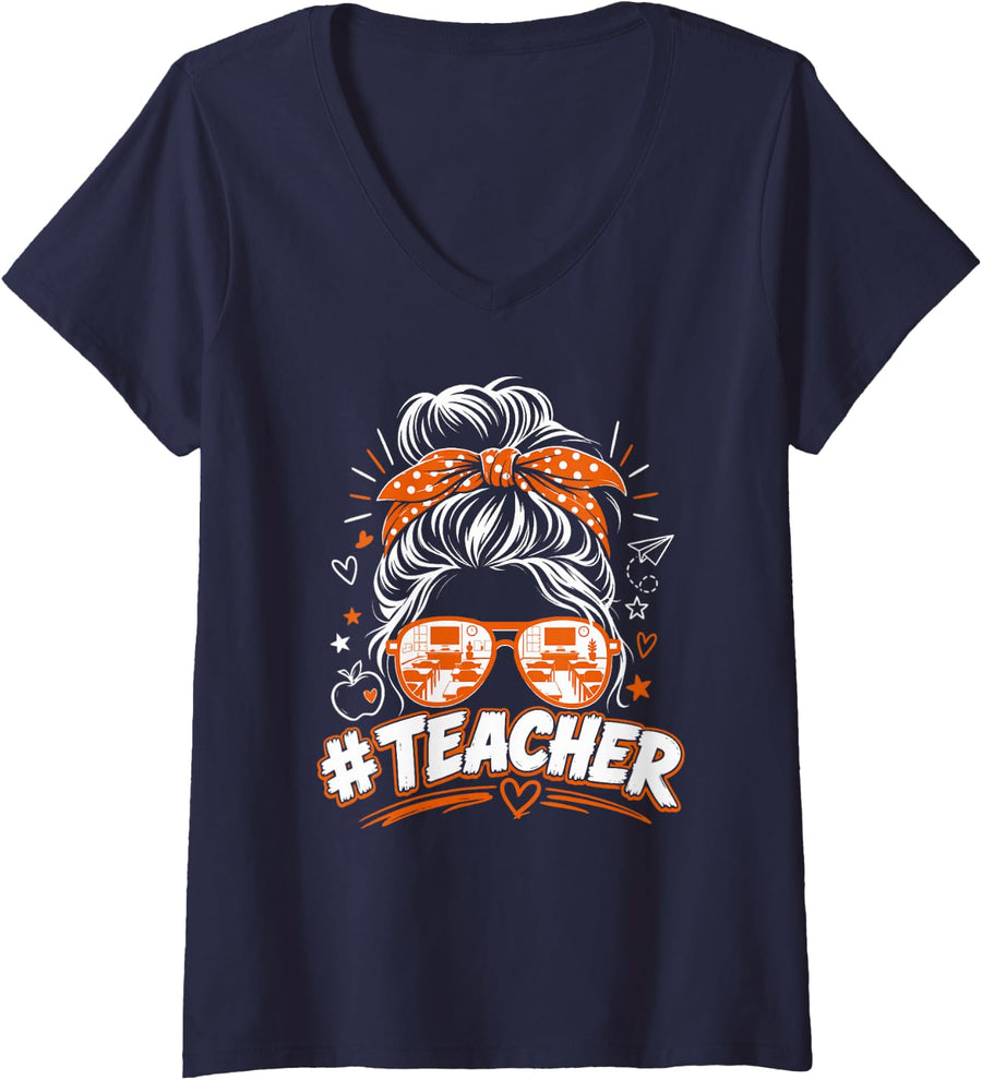 Women's I am a Cool Teacher V-Neck T-Shirt - Navy Blue