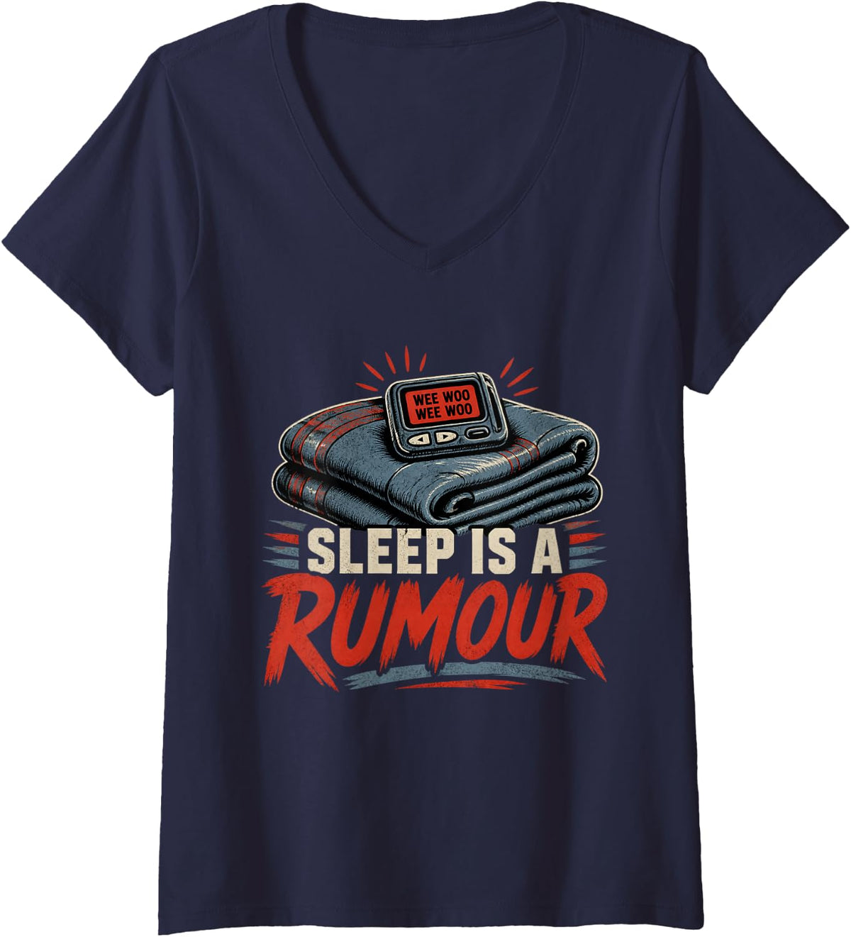 Women's Sleep is A Rumour Firefighter Paramedic First Responder V-Neck T-Shirt - Navy Blue