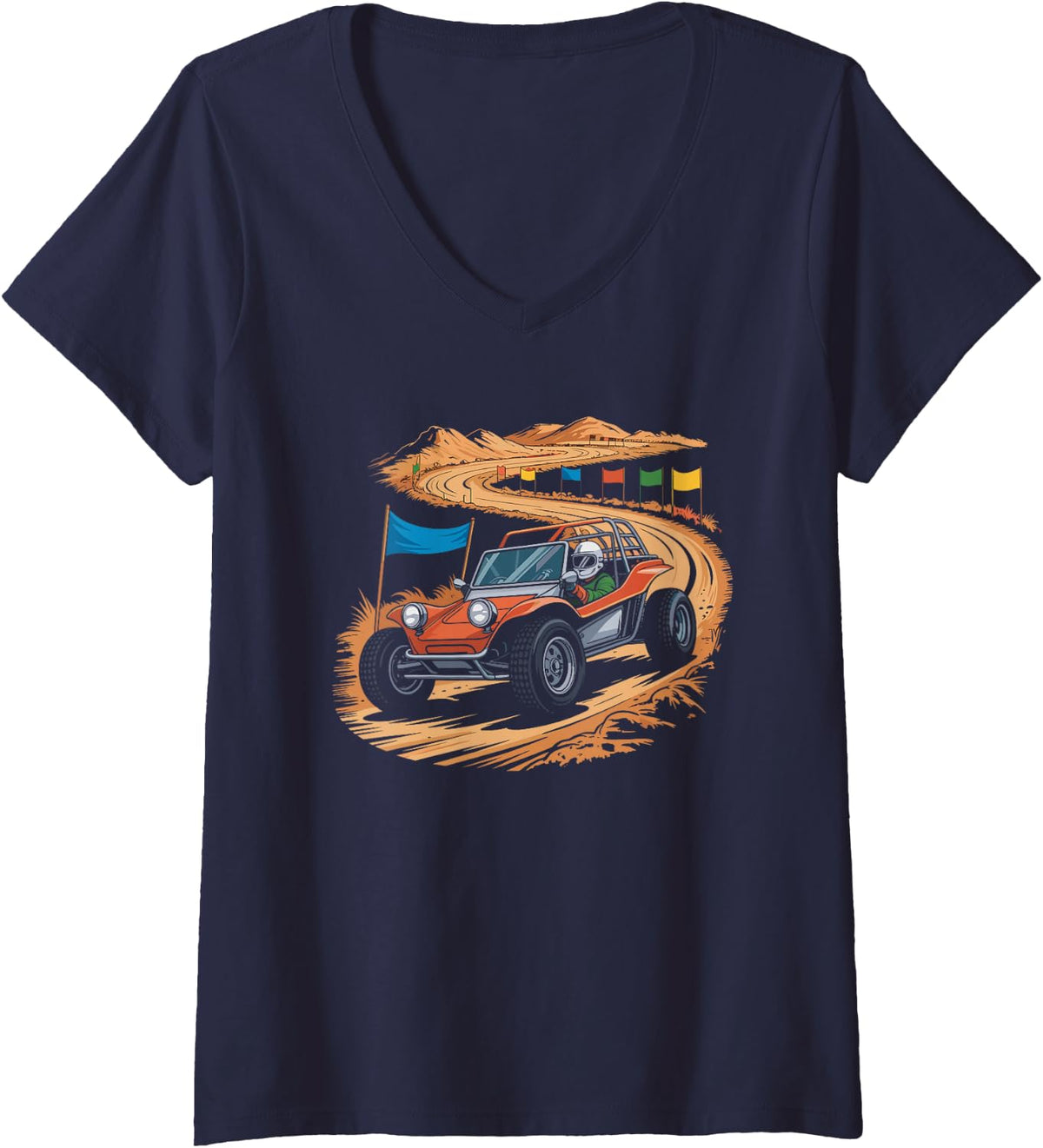 Women's Retro Dune Buggy Vintage Art V-Neck T-Shirt - Navy Blue