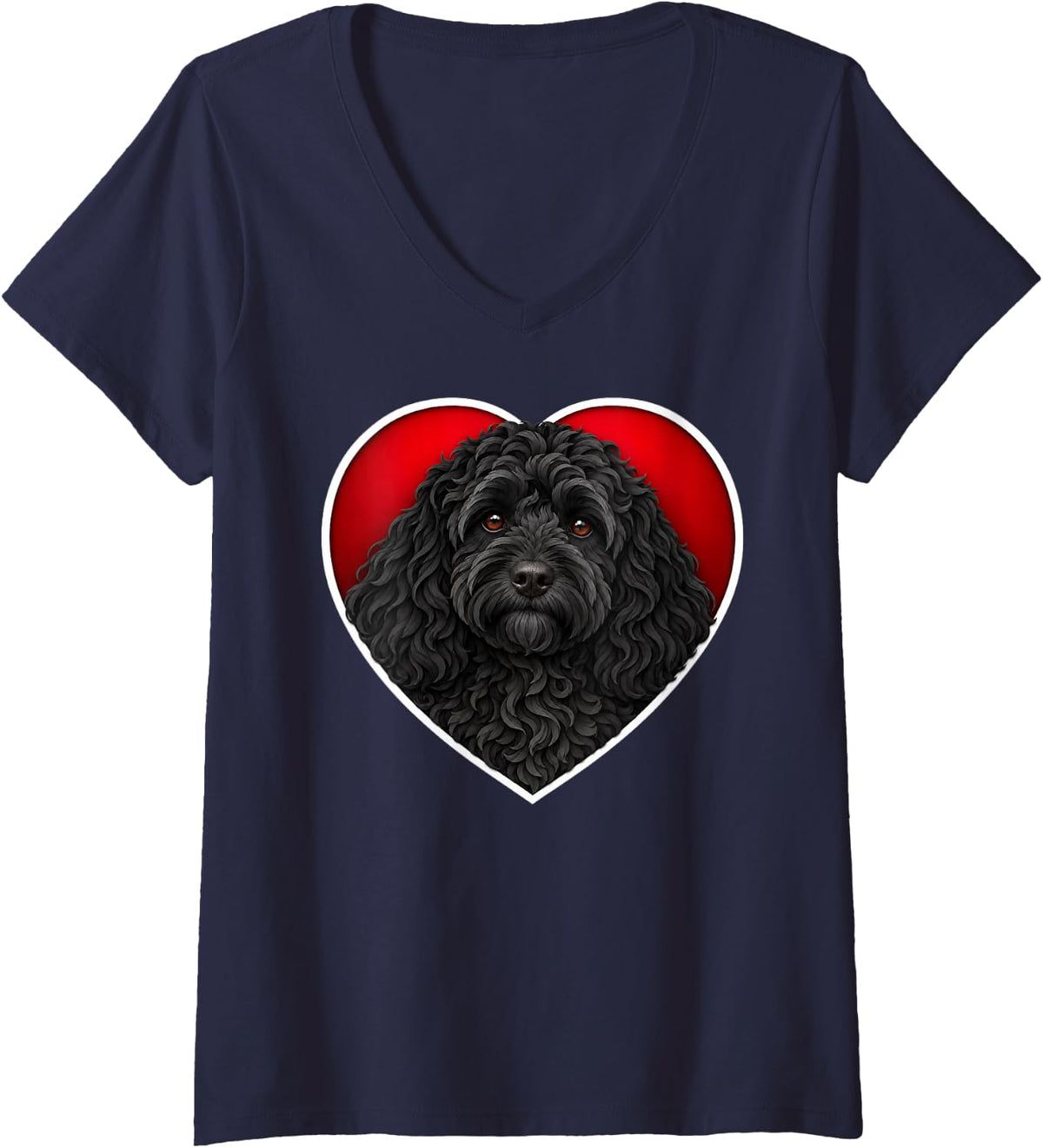 Women's Black Cockapoo Heart V-Neck T-Shirt - Navy Blue