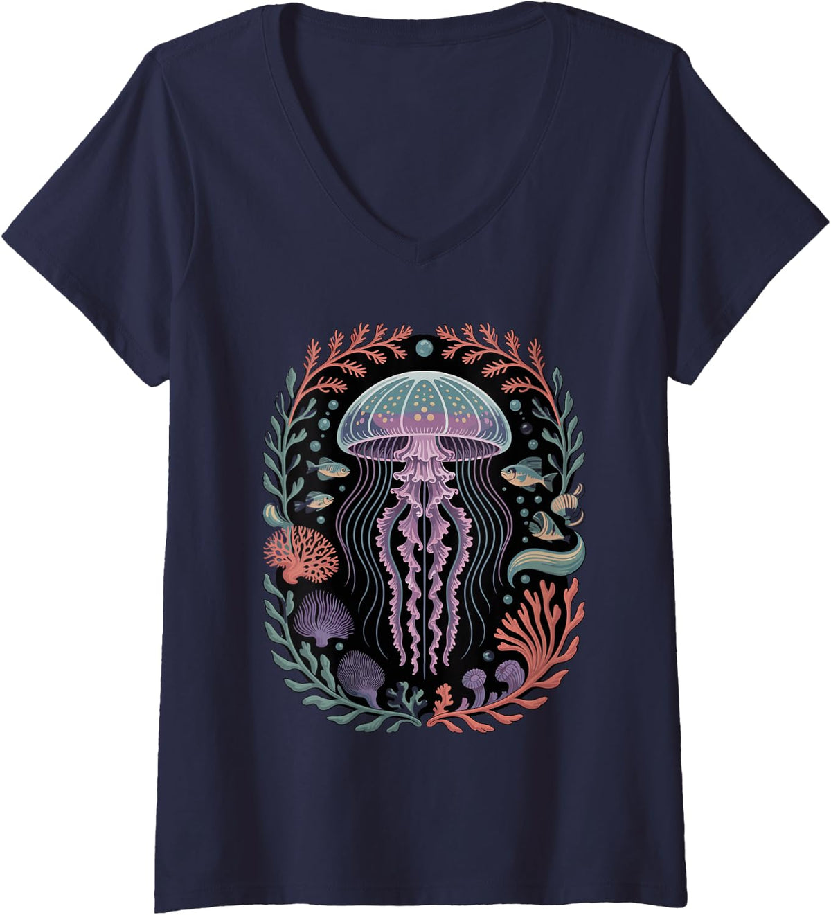 Women's Save the Ocean Jellyfish Conservation Beach V-Neck T-Shirt - Navy Blue