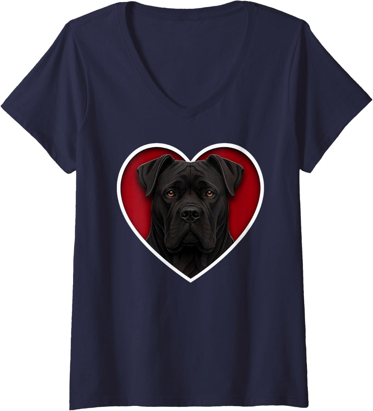 Women's Black Coat Cane Corso Heart V-Neck T-Shirt - Navy Blue