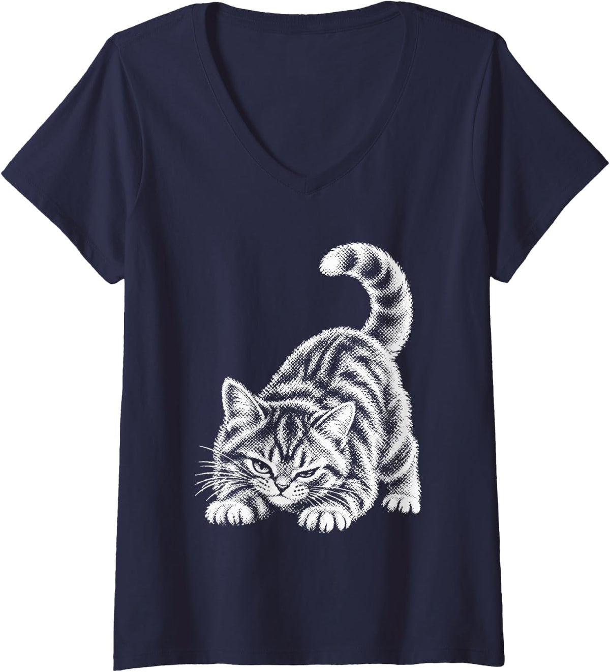Women's Rebellious Cat 2000s Y2k Grunge Aesthetic Sassy Kitten Meme V-Neck T-Shirt - Navy Blue