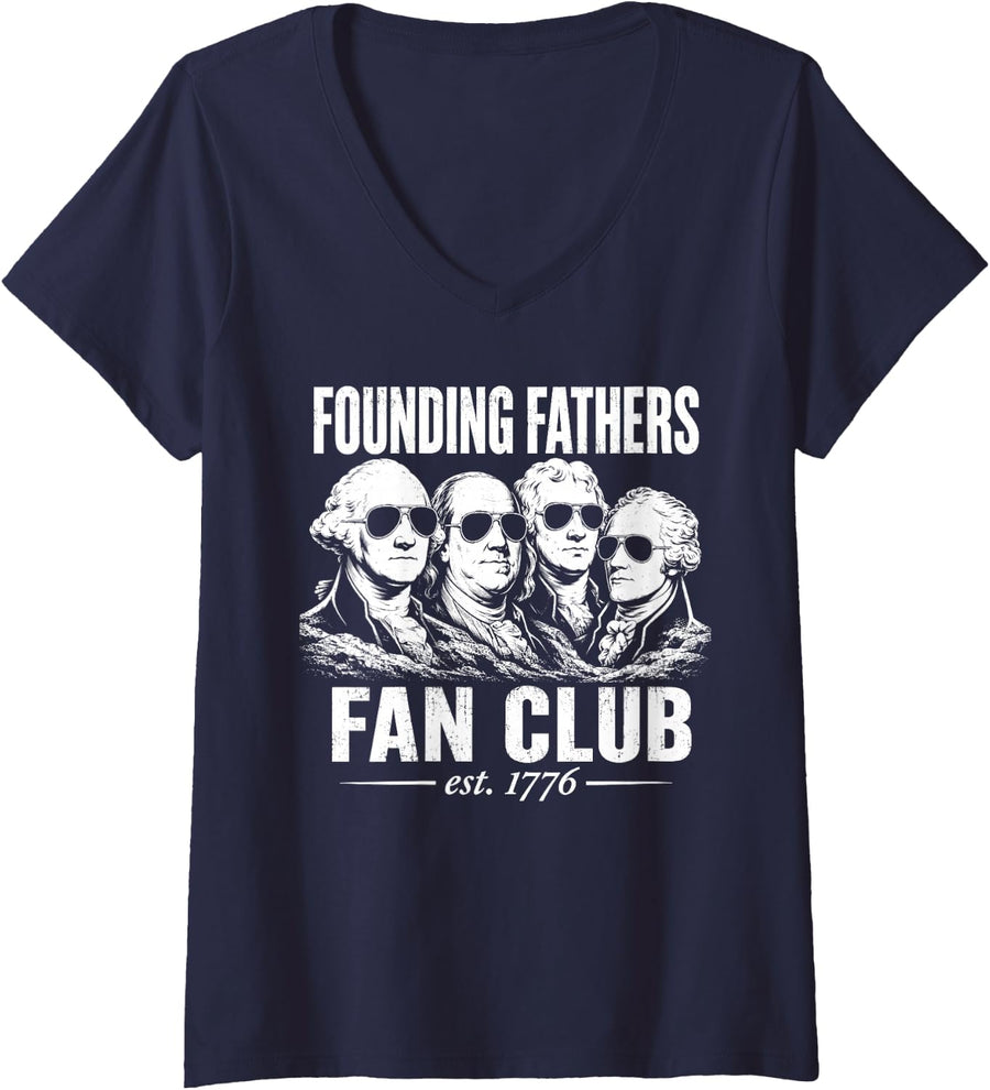 Women's History Teacher Founding Fathers Fan Club 1776 V-Neck T-Shirt - Navy Blue