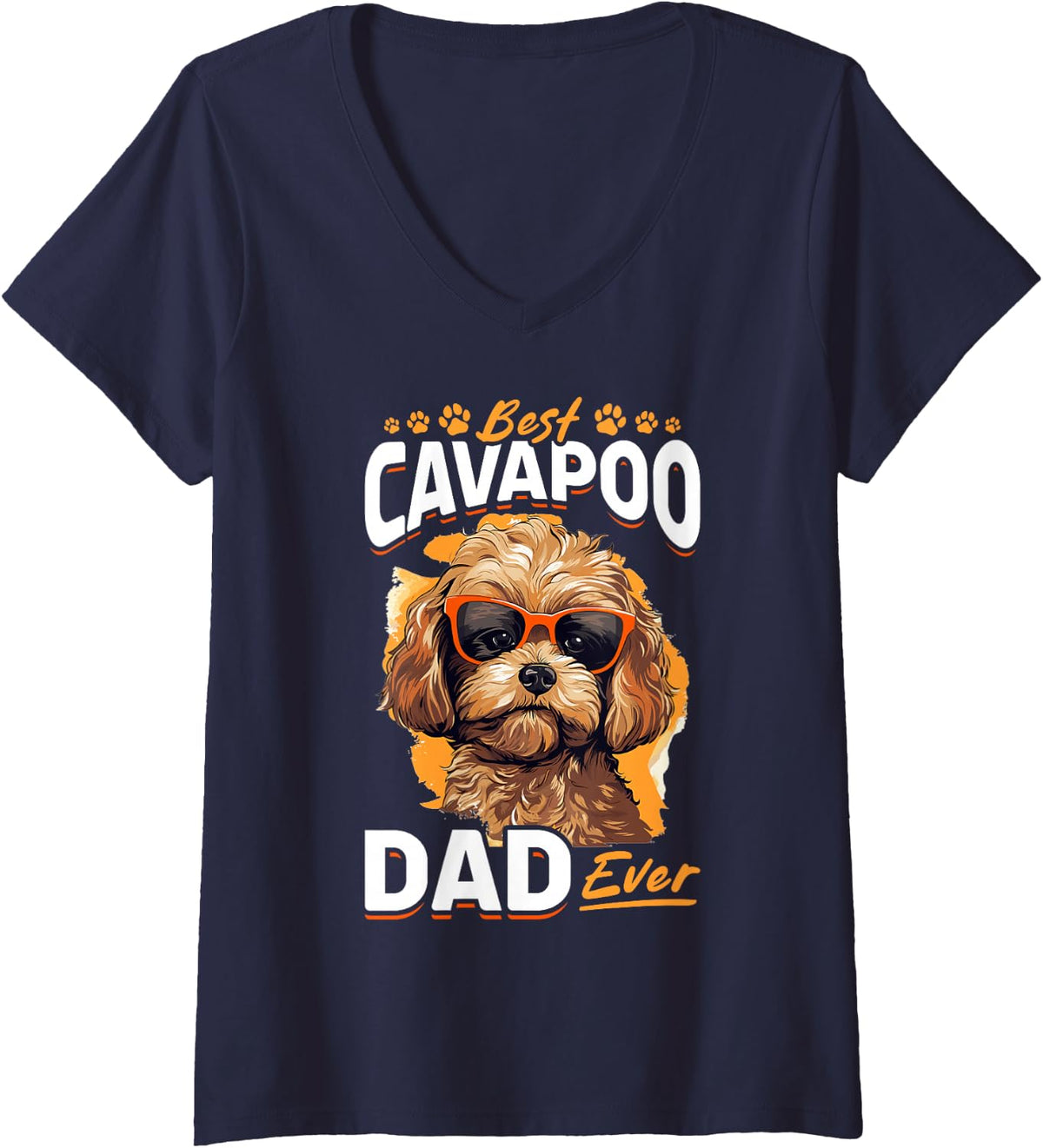 Women's Cavapoo Dog Breed Pet Best Cavapoo Dad Ever V-Neck T-Shirt - Navy Blue