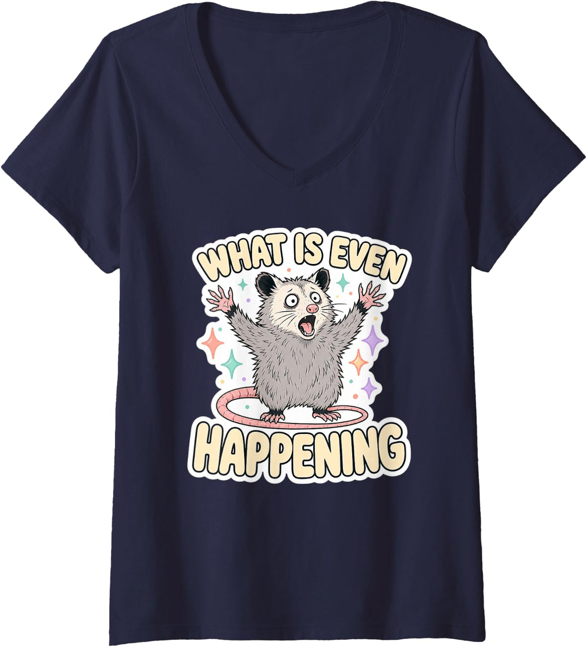 Women's Opossum What is Even Happening V-Neck T-Shirt - Navy Blue