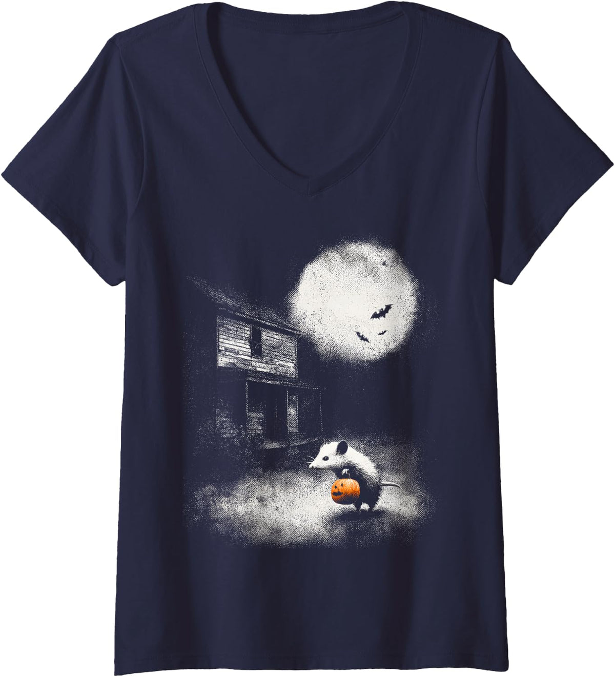 Women's Halloween Opossum V-Neck T-Shirt - Navy Blue