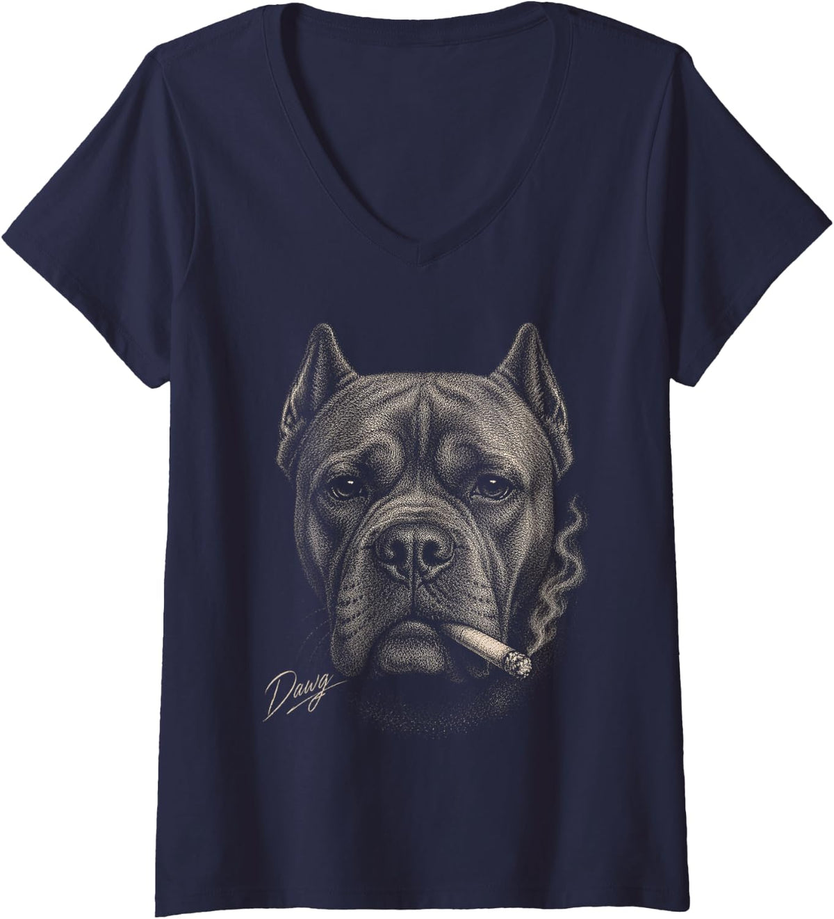 Women's Cane Corso Dog Smoking Cigarette Funny Cane Corso V-Neck T-Shirt - Navy Blue