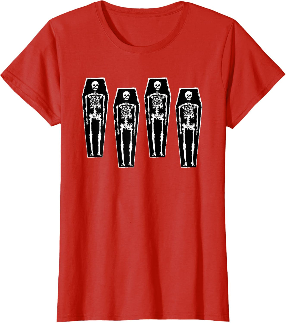 Skeletons and Coffins Dark Death for a Goth Punk Halloween T-Shirt - Red