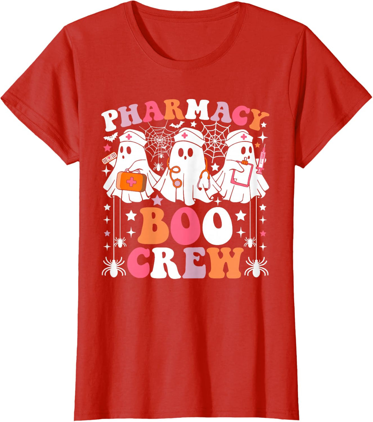 Pharmacy Boo Crew Funny Ghost Halloween Costume T-Shirt - Red