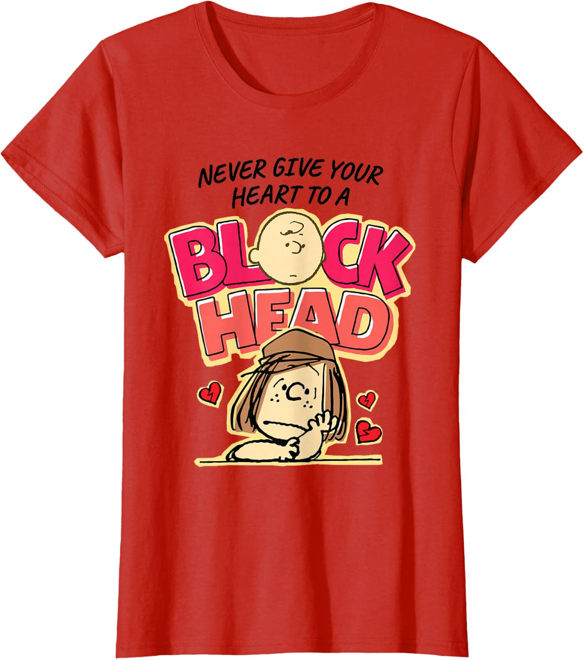 Peanuts Peppermint Patty Block Head Valentines Day T-Shirt - Red