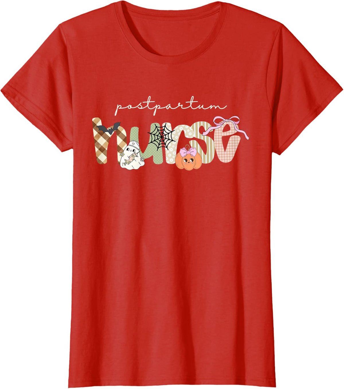 Postpartum Nurse Halloween Ghost Coquette Mother Baby Nurse T-Shirt - Red
