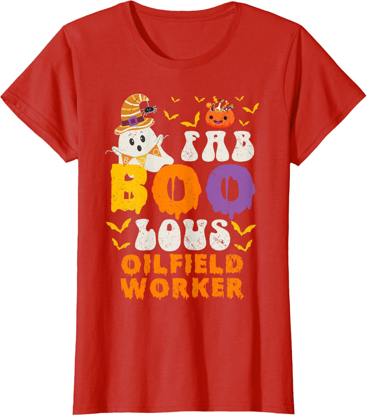 Faboolous Oilfield Worker Ghost Halloween Fun T-Shirt - Red