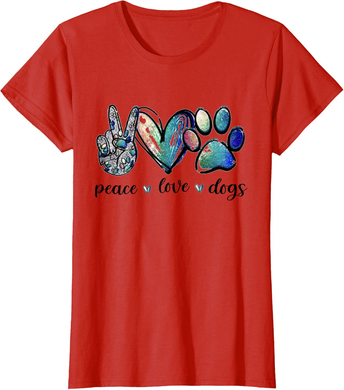 Dog Lover Peace Love Dogs Puppy Paw T-Shirt Small - Red