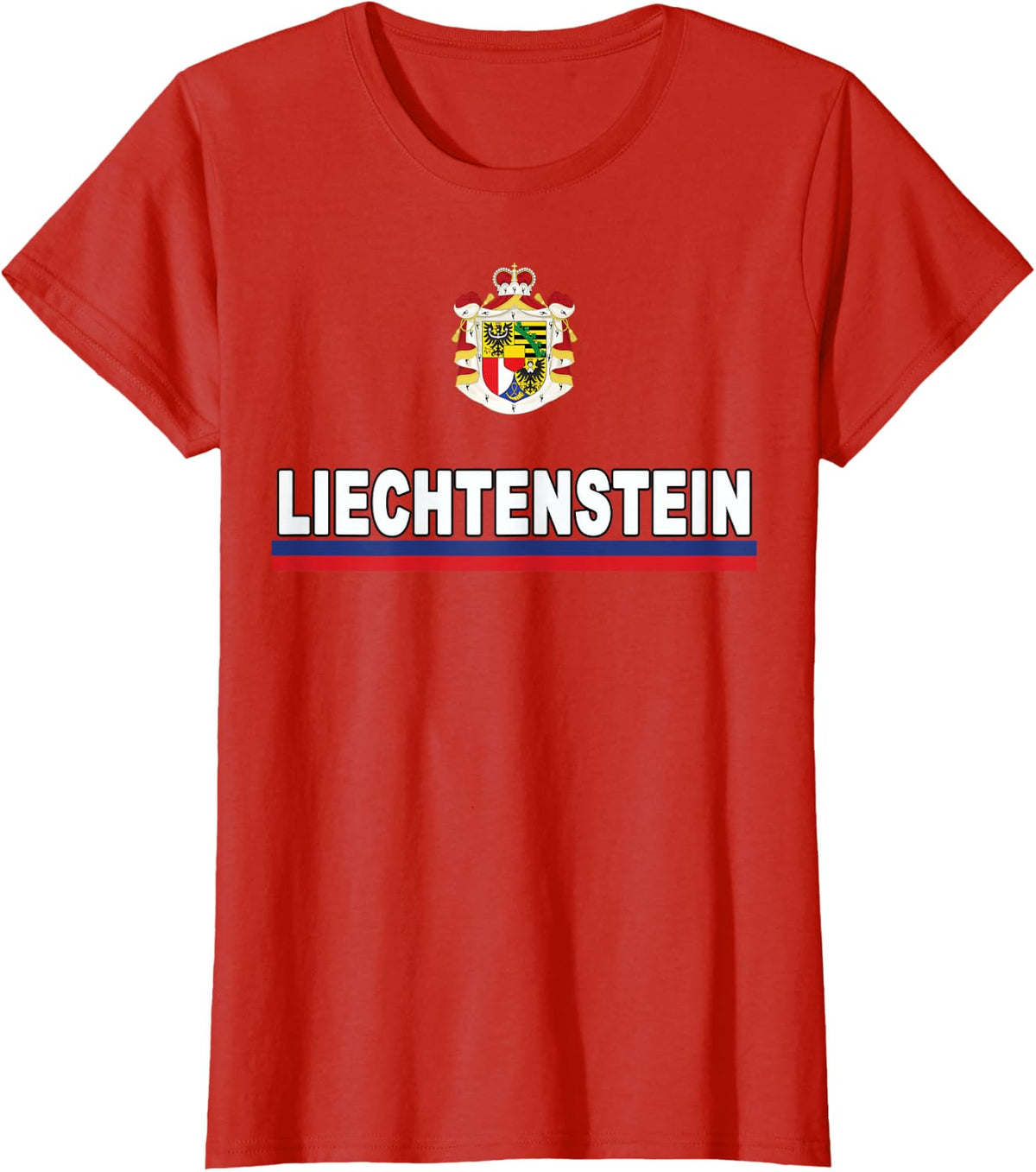 Liechtenstein Flag Stripe and Emblem Sporty T-Shirt - Red
