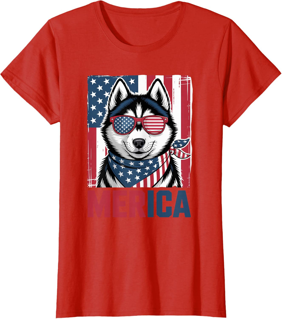 US Flag Merica Husky 4th of July T-Shirt - Red